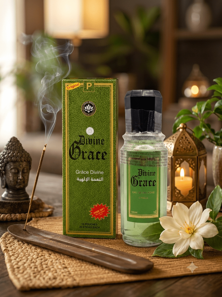 Satya Divine Grace Premium Incense & Divine Grace Spiritual Cologne Bundle | 500ml, 250ml & 150ml Fragrance Collection - Bundle - Cherubim Aura