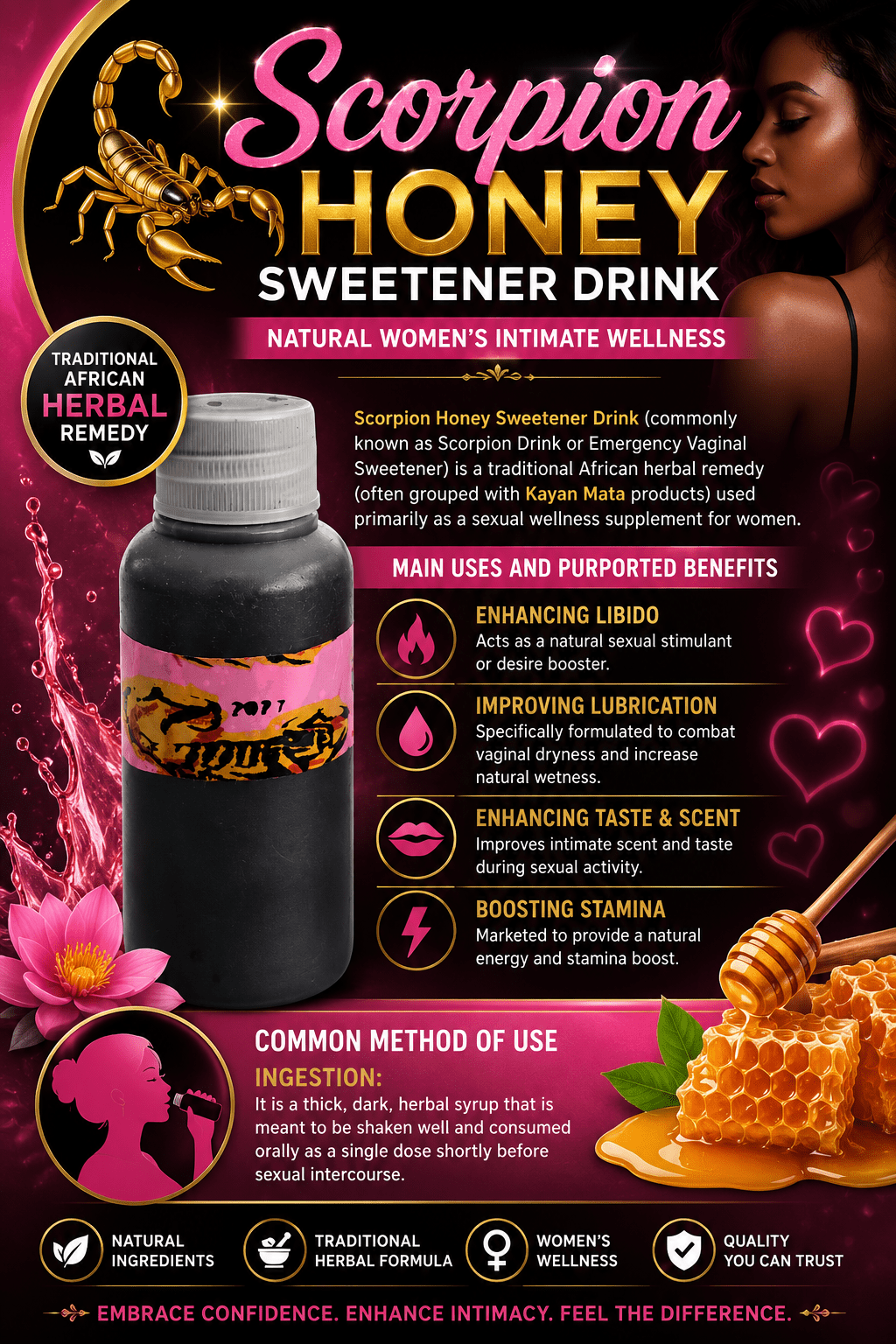 Scorpion Honey Sweetener Drink | African Women’s Herbal Intimate Wellness - 3 Bottles - African Herbal Drink - Cherubim Aura
