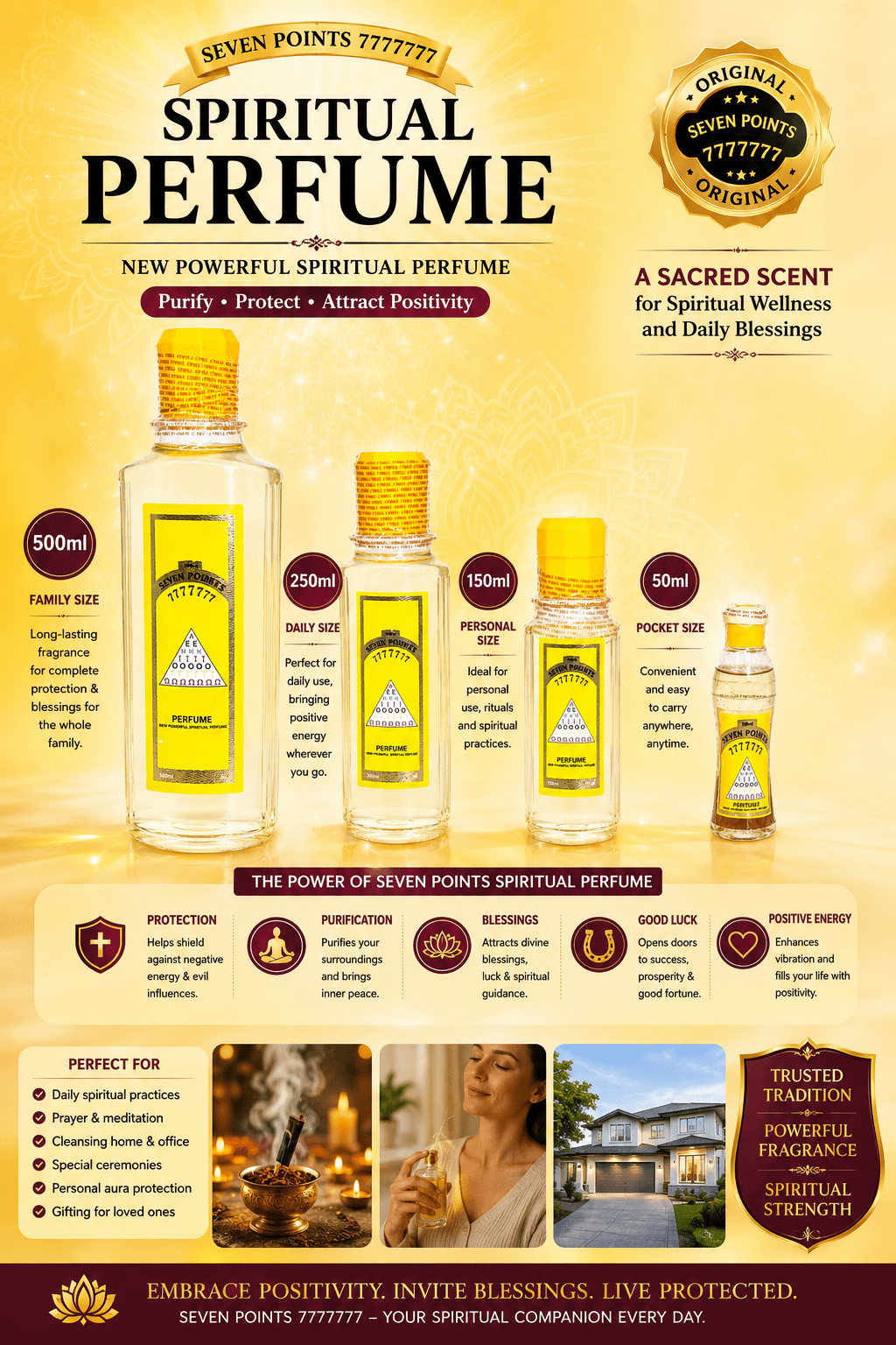 Seven Points 7777777 Spiritual Perfume | Blessed Spiritual Cologne for Prayer, Favour & Positive Energy | 500ml, 250ml, 150ml & 50ml - Perfume - Cherubim Aura