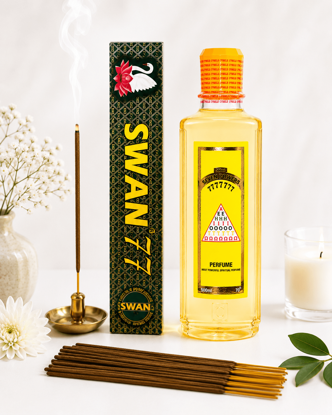 Seven Points St. Michael Prayer Perfume & Swan 777 Premium Incense Bundle | 500ml, 250ml, 150ml & 50ml Fragrance Collection - Bundle - Cherubim Aura