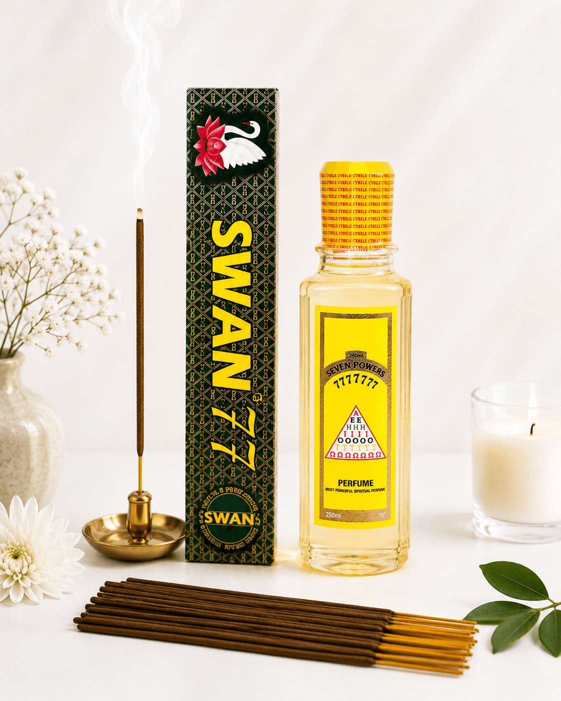 Seven Points St. Michael Prayer Perfume & Swan 777 Premium Incense Bundle | 500ml, 250ml, 150ml & 50ml Fragrance Collection - Bundle - Cherubim Aura
