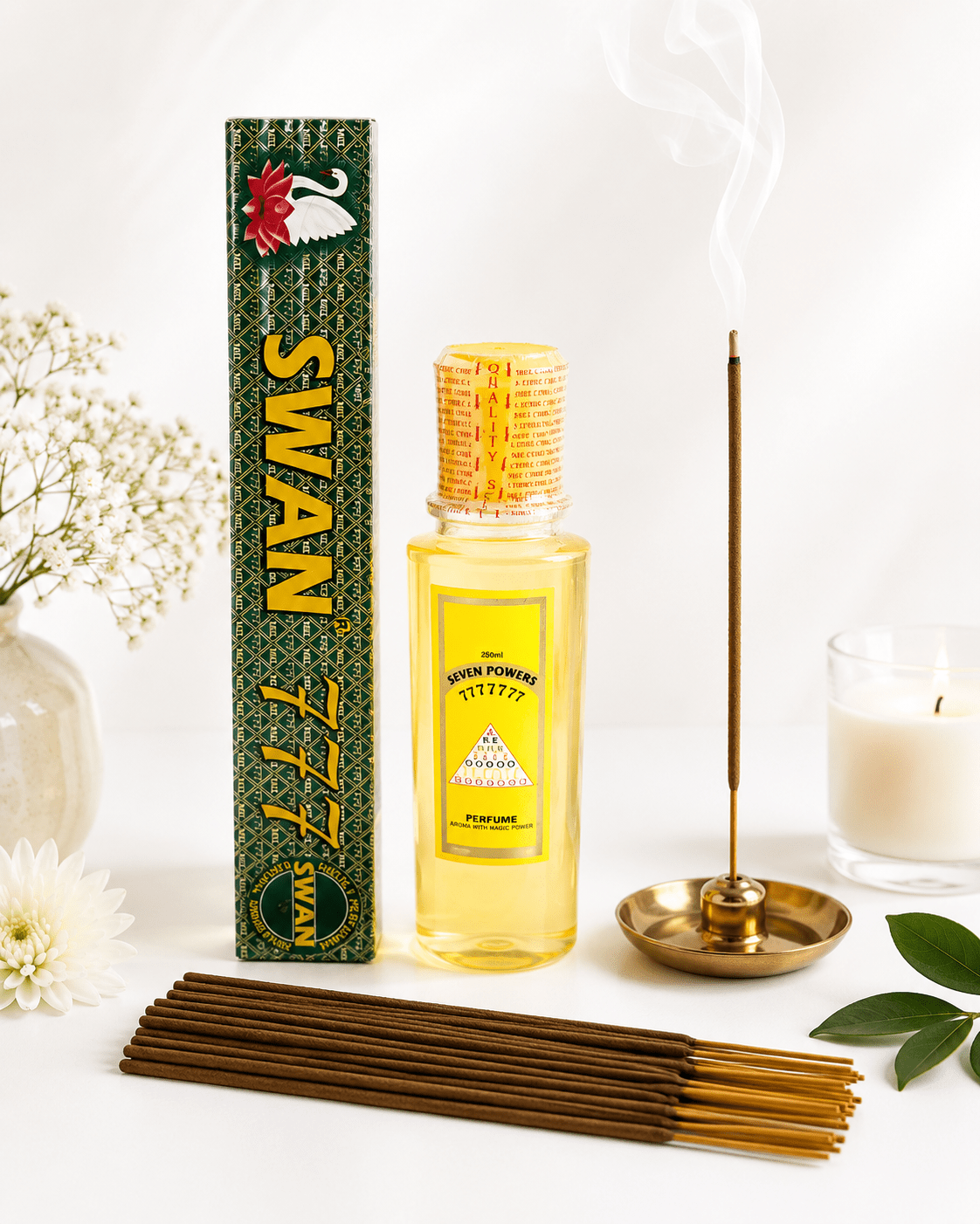 Seven Points St. Michael Prayer Perfume & Swan 777 Premium Incense Bundle | 500ml, 250ml, 150ml & 50ml Fragrance Collection - Bundle - Cherubim Aura
