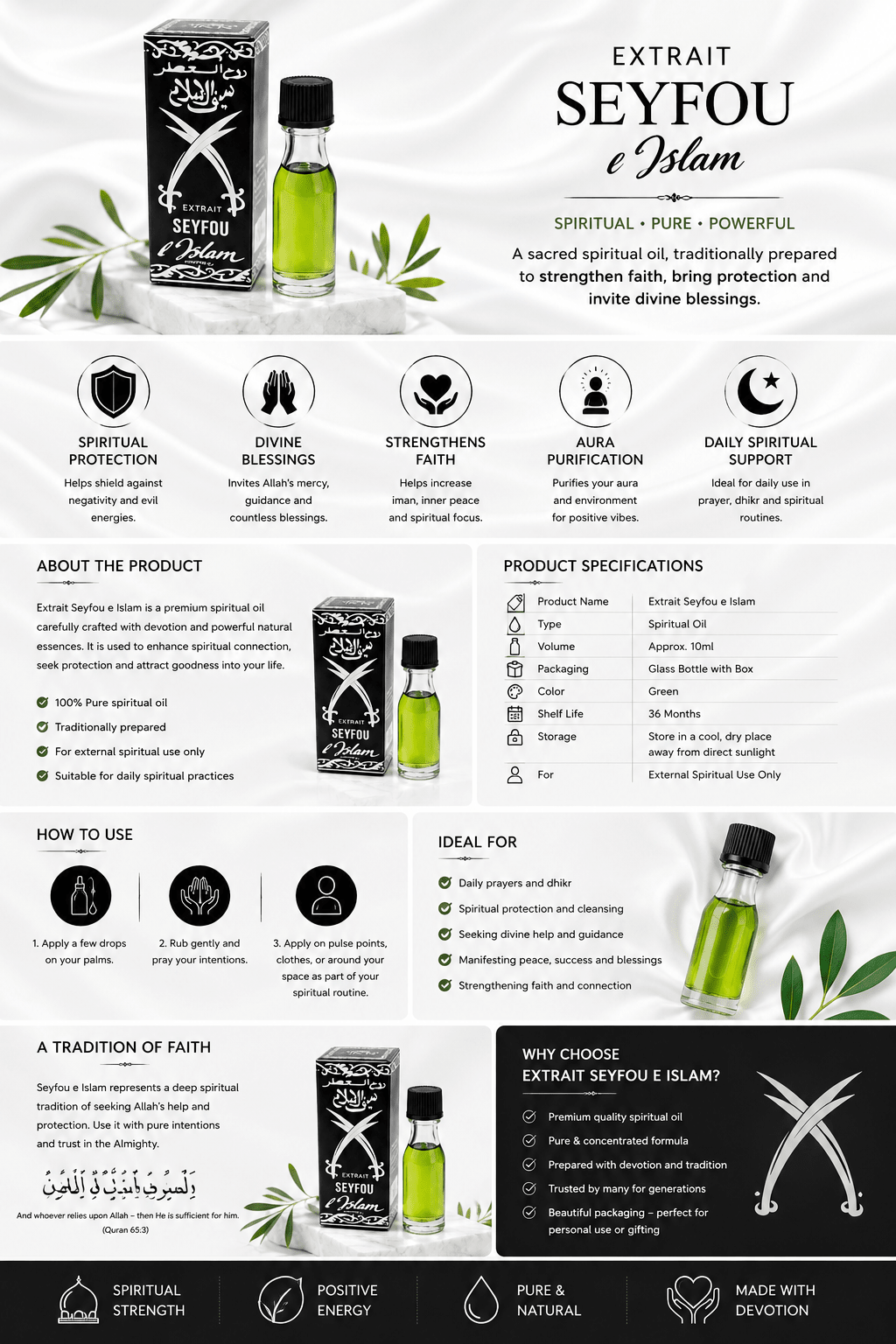 Seyfou L'Islam Spiritual Oil | Premium Concentrated Prayer & Devotional Oil | Aromatic Fragrance Oil - Perfume oil - Cherubim Aura