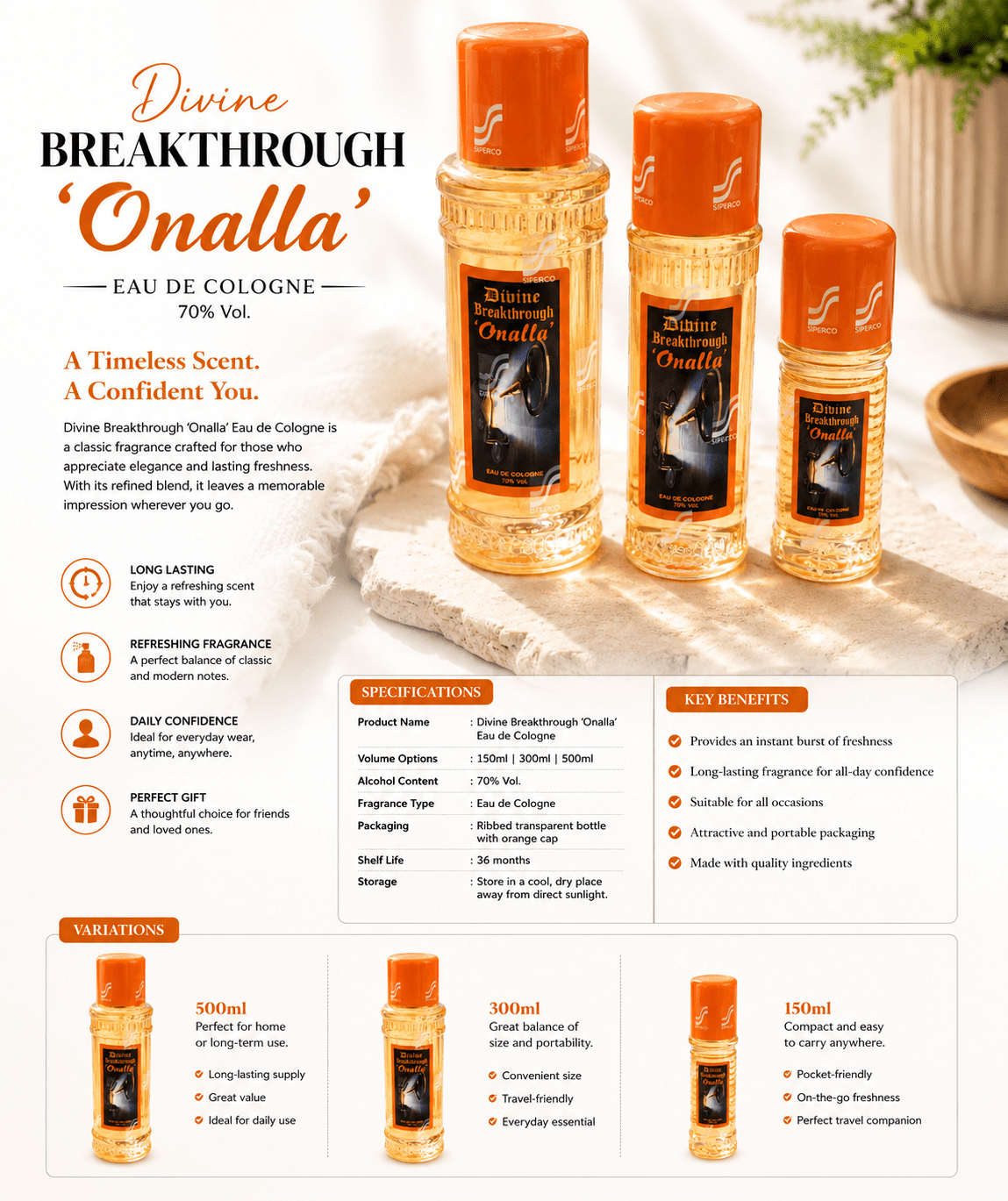 Siperco Divine Breakthrough Onalla Eau de Cologne – Spiritual Cologne for Breakthrough, Favour & Positive Intentions - Spiritual Perfume - Cherubim Aura