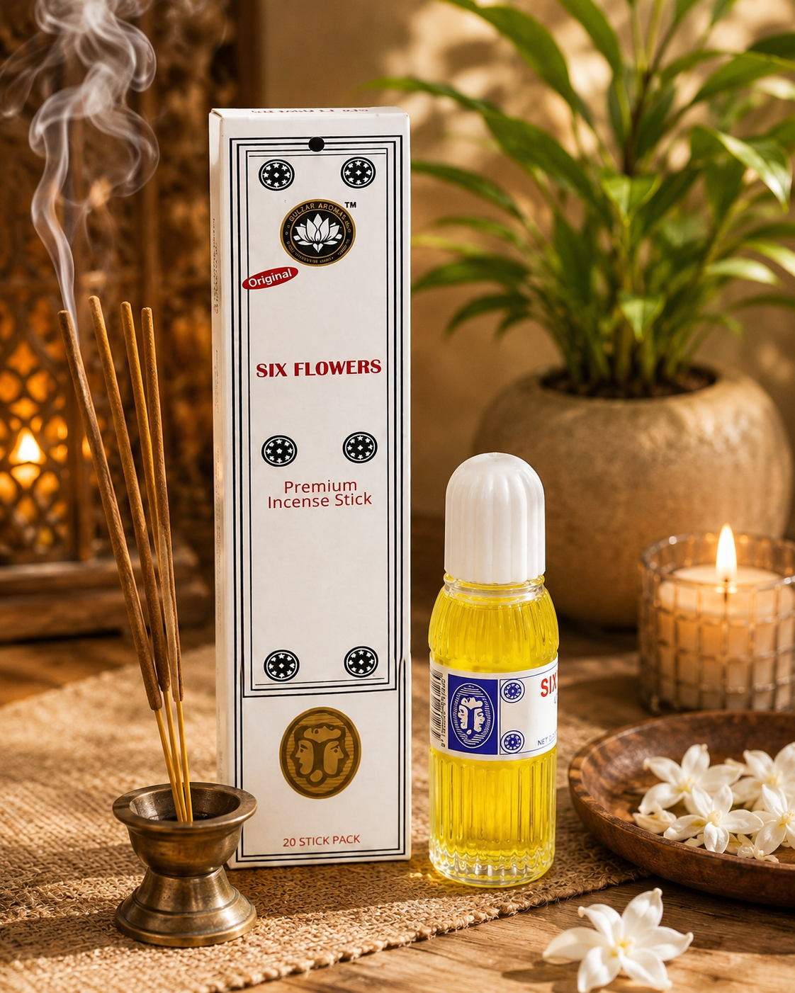 Six Flowers Wellness Bundle – Premium Incense & Perfume Essence Set