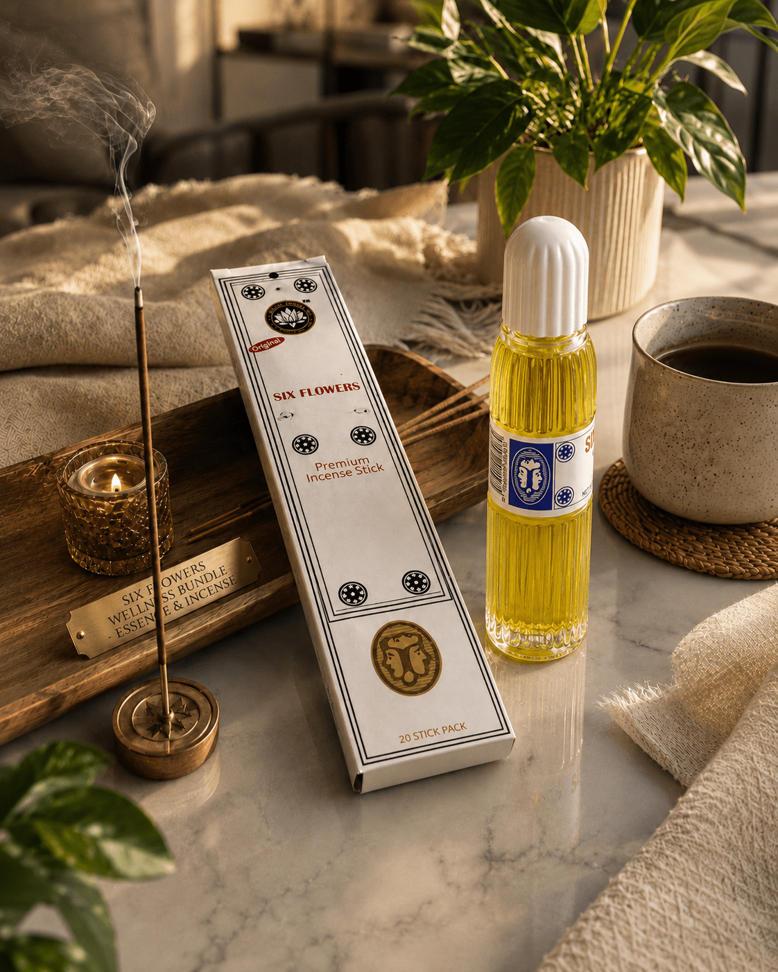 Six Flowers Wellness Bundle – Premium Incense & Perfume Essence Set - Incense - Cherubim Aura