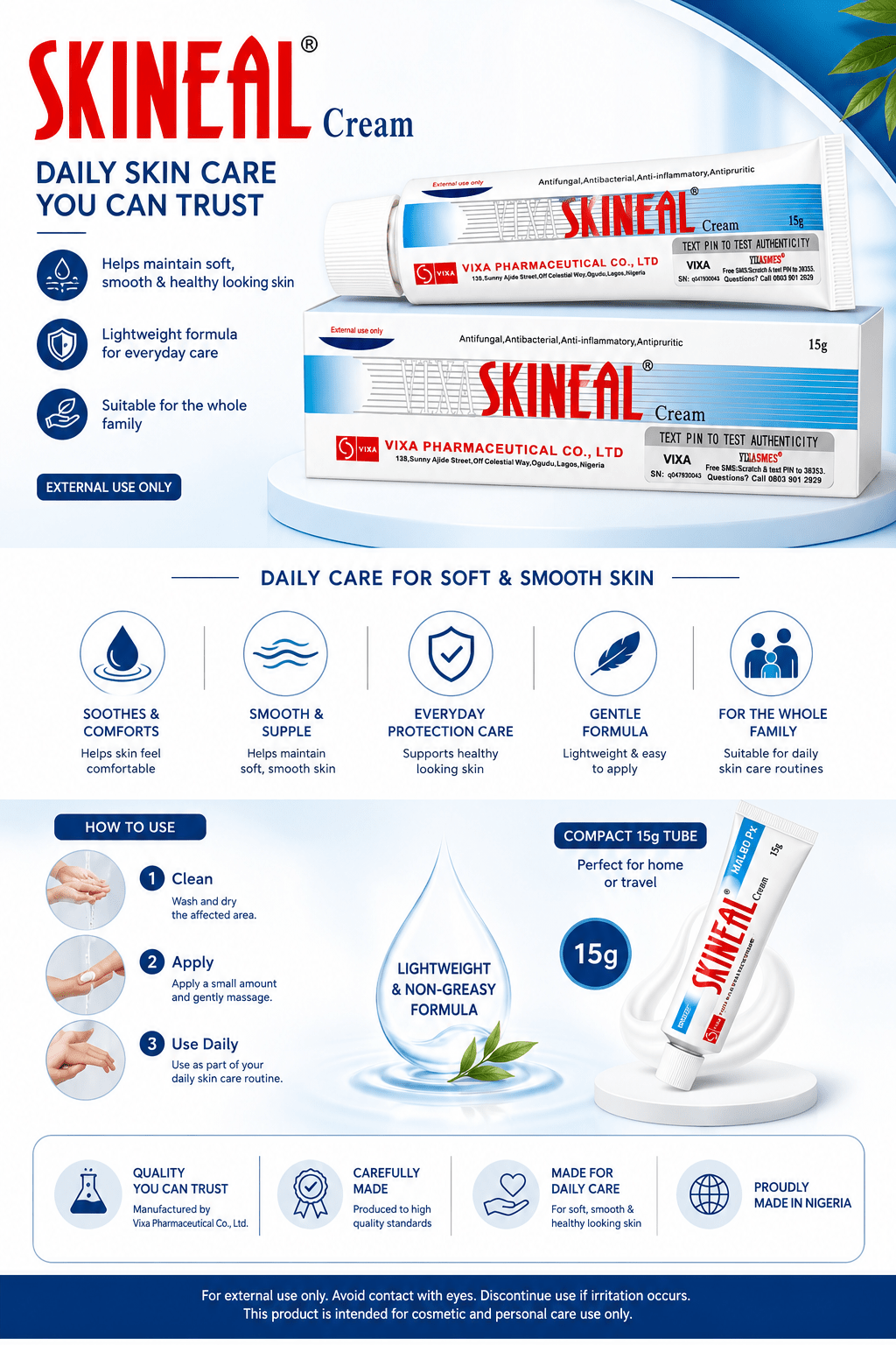 Skineal Medicated Skin Cream 15g – Antifungal, Antibacterial & Soothing Topical Cream for External Skin Care - Skincare - Cherubim Aura