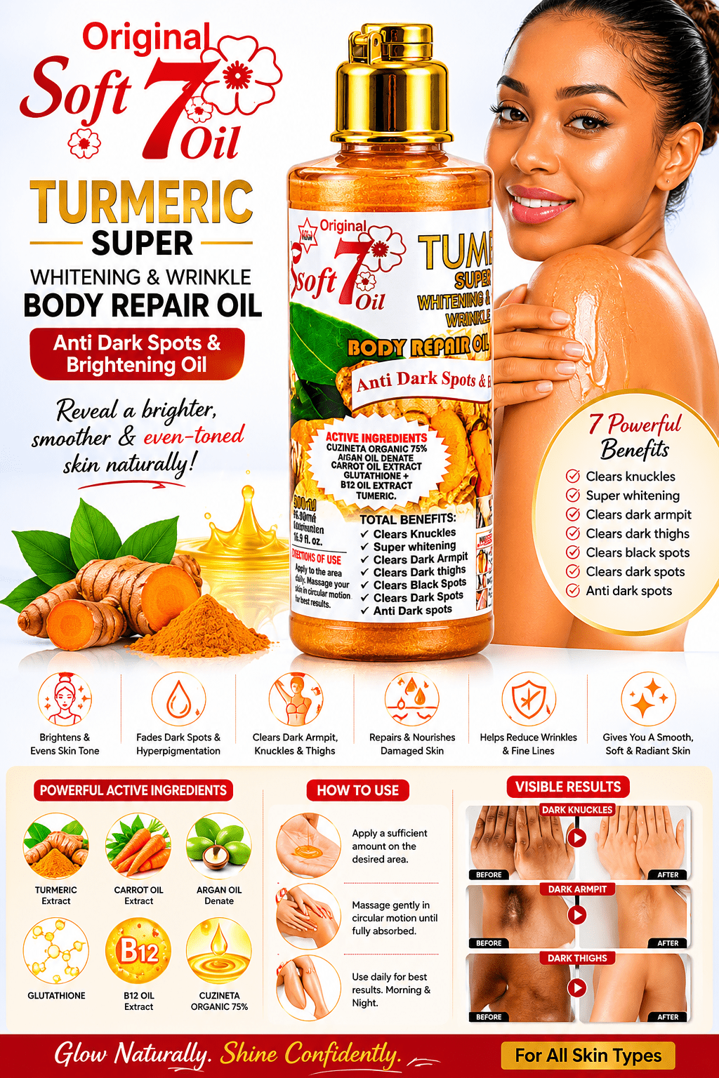 Soft 7 Tumeric Super Whitening & Glowing Body Repair Oil 250ml - Skincare - Cherubim Aura