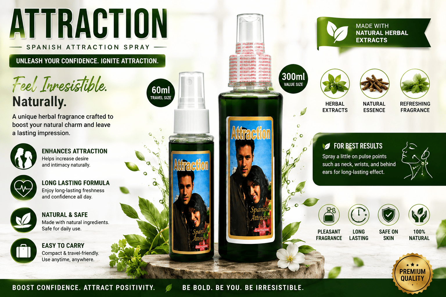 Spanish Attraction Spiritual Perfume Spray | Attraction Fragrance | 300ml & 160ml | Long-Lasting Unisex Cologne - Perfume - Cherubim Aura