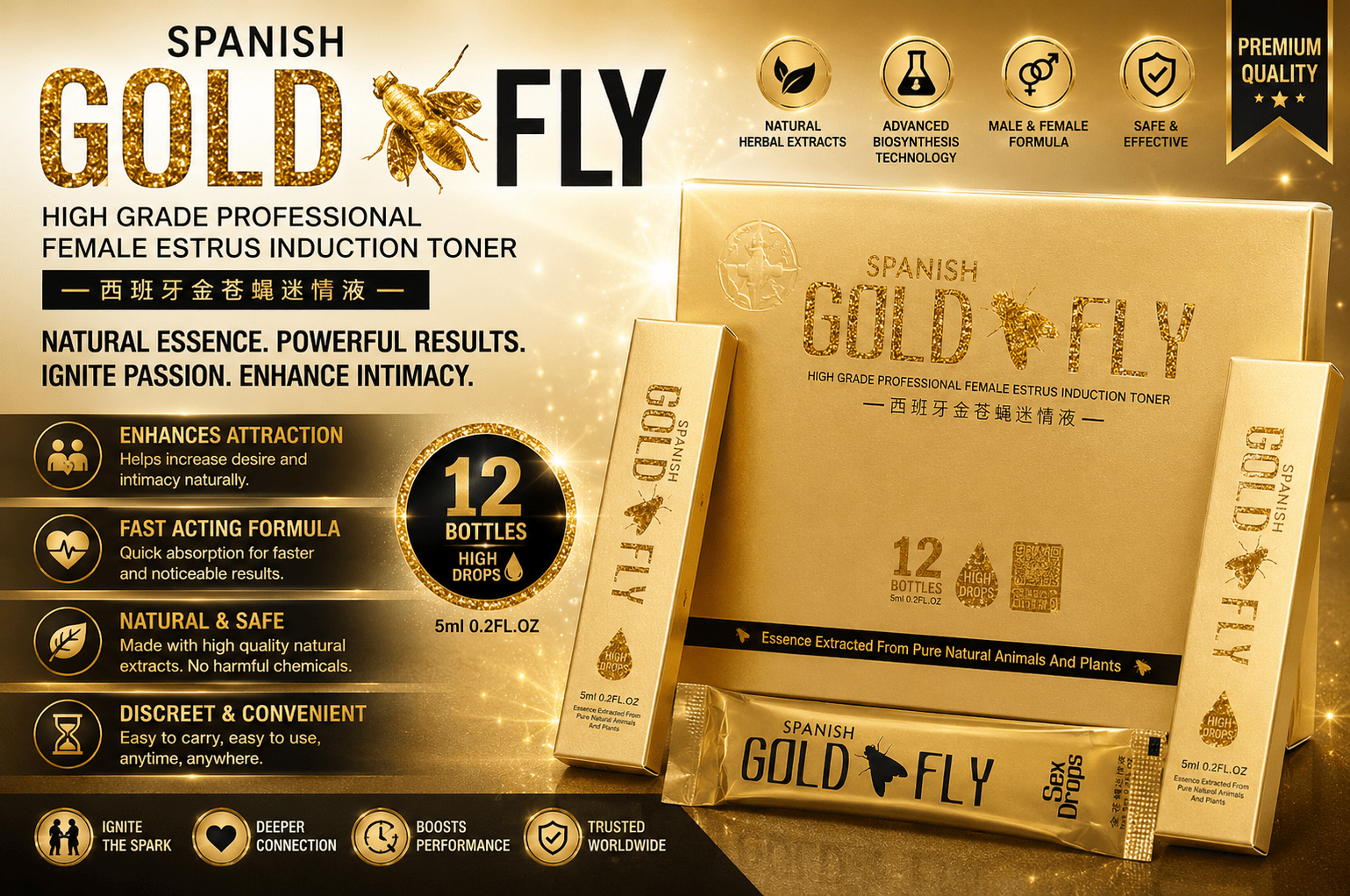 Spanish Gold Fly Sex Drops 5ml – Adult Intimacy & Sensual Enhancement Drops - 3 Sackets - Adult Intimacy product - Cherubim Aura