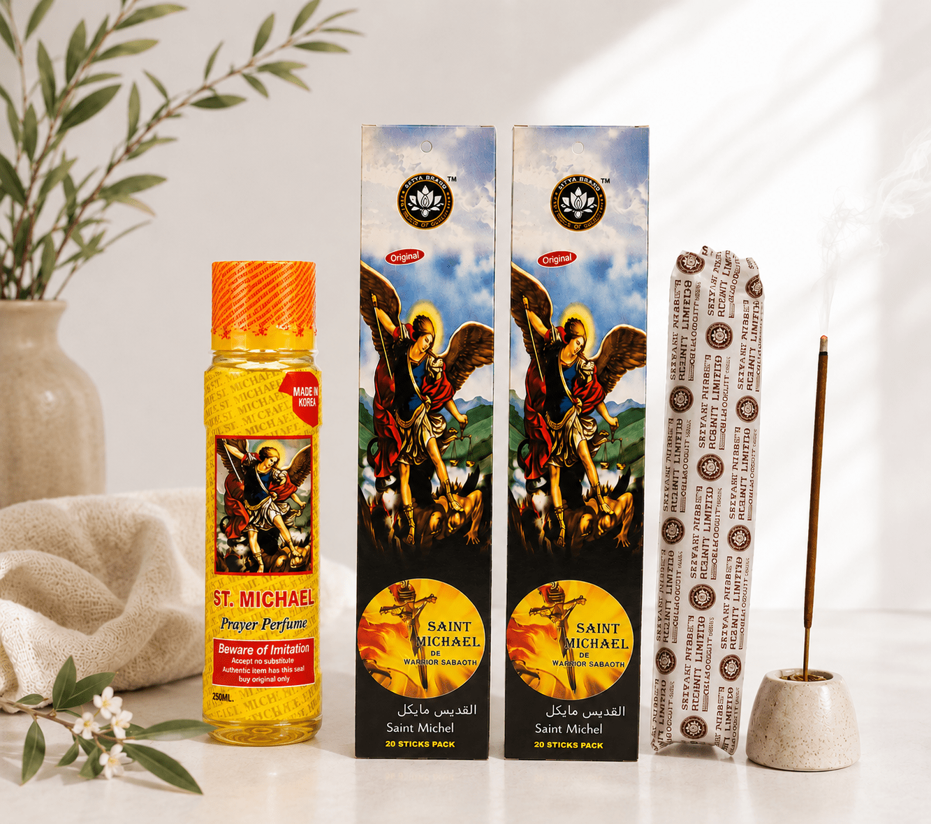 St. Michael Prayer Perfume Bundle | 500ml & 250ml Prayer Perfumes with 1 Pack of Premium Incense Sticks. - Bundle - Cherubim Aura