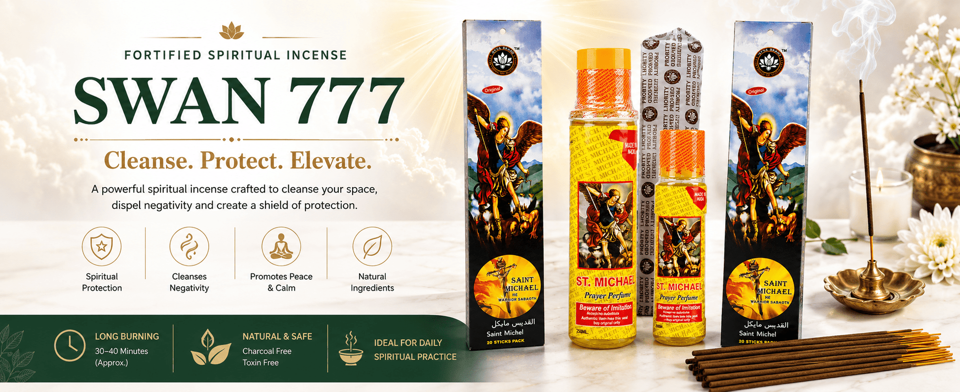 St. Michael Prayer Perfume Bundle | 500ml & 250ml Prayer Perfumes with 1 Pack of Premium Incense Sticks. - Bundle - Cherubim Aura