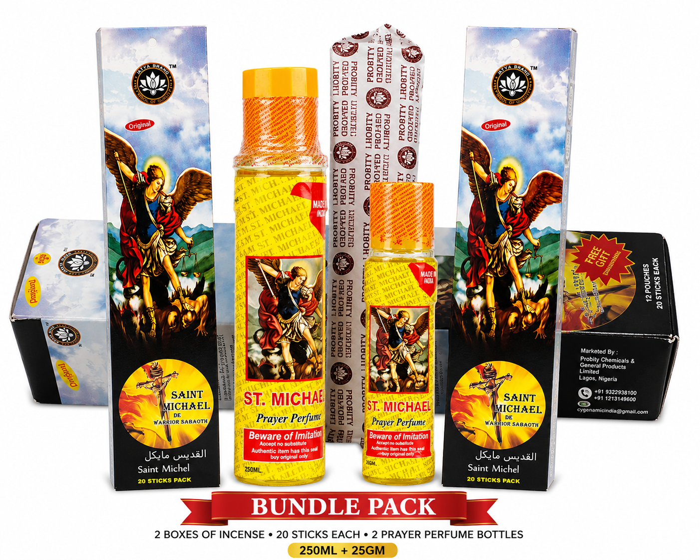 St. Michael Prayer Perfume Bundle | 500ml & 250ml Prayer Perfumes with 1 Pack of Premium Incense Sticks. - Bundle - Cherubim Aura