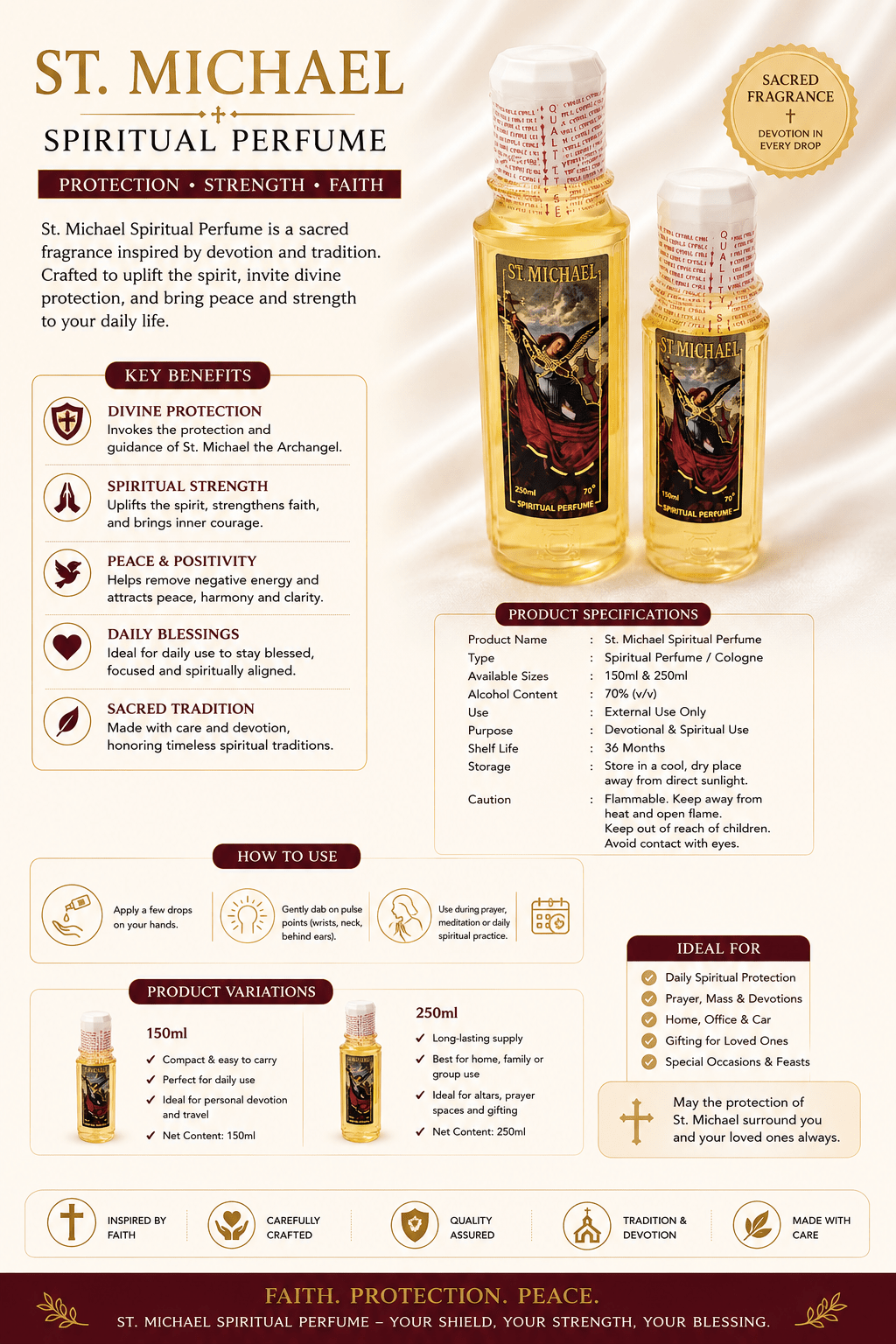 St. Michael Spiritual Perfume – Sacred Protection, Strength & Faith Cologne for Prayer, Blessing & Devotional Use – 150ml & 250ml - Spiritual Perfume - Cherubim Aura