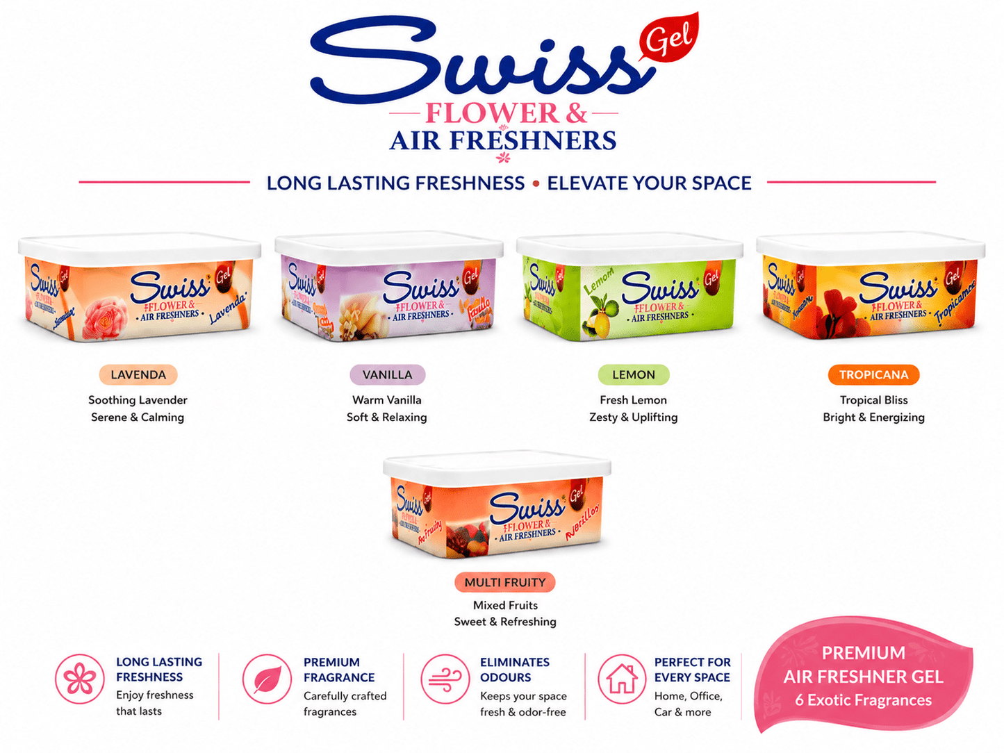Swiss Gel Flower & Air Freshener –Pack of 6 - Long-Lasting Home Fragrance Gel – 5 Fragrance Variations - Home Fragrance - Cherubim Aura
