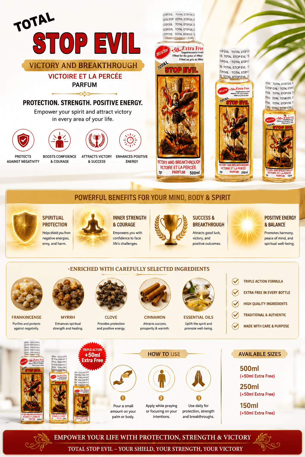 Total Stop Evil Spiritual Perfume | Premium Spiritual Cologne | 500ml, 250ml & 150ml | Long-Lasting Fragrance. - Perfume - Cherubim Aura
