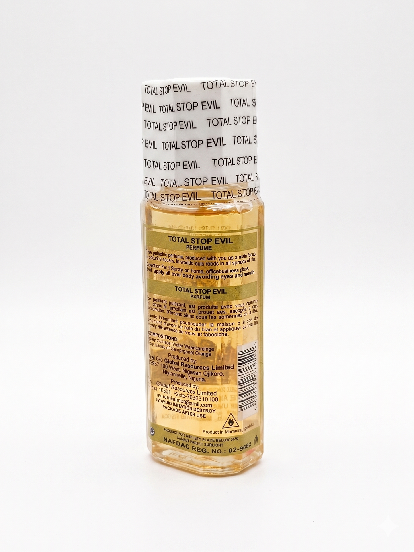 Small bottle with a label on a white background