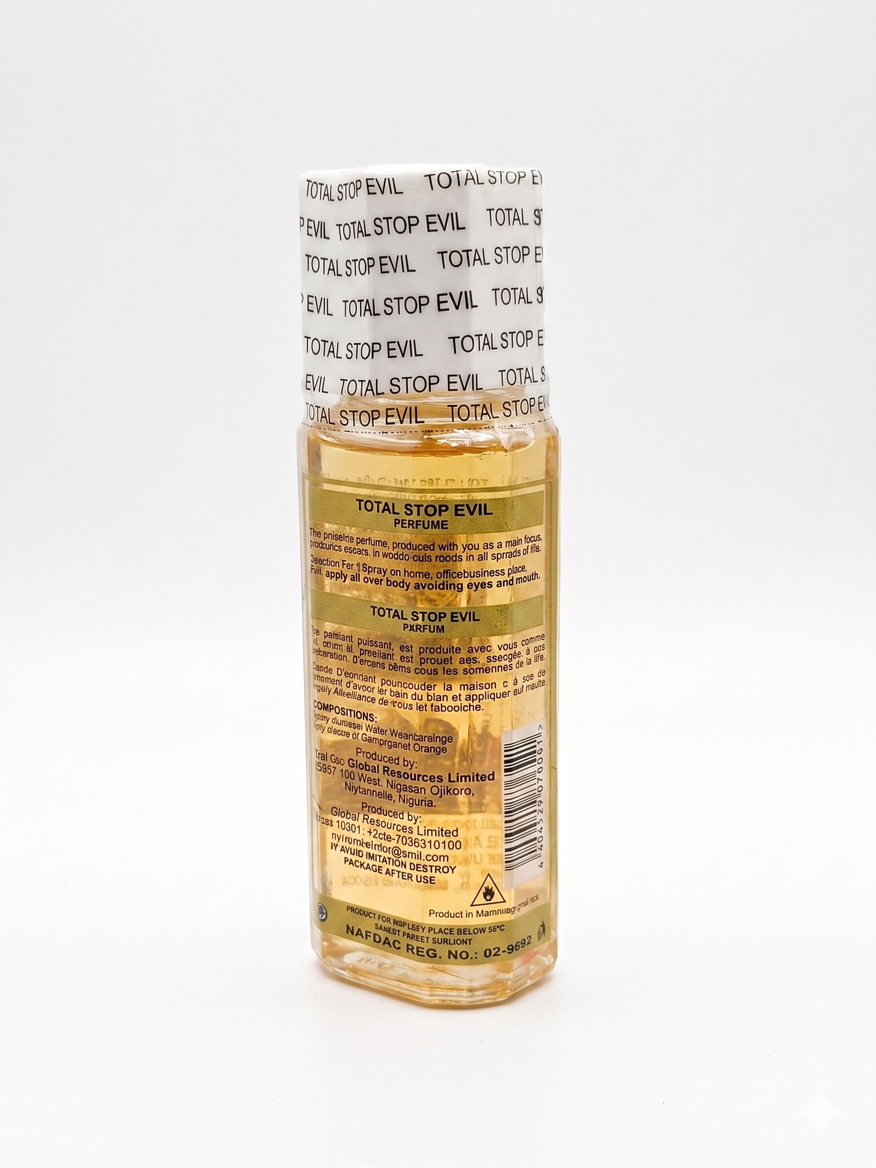 Small bottle with a label on a white background