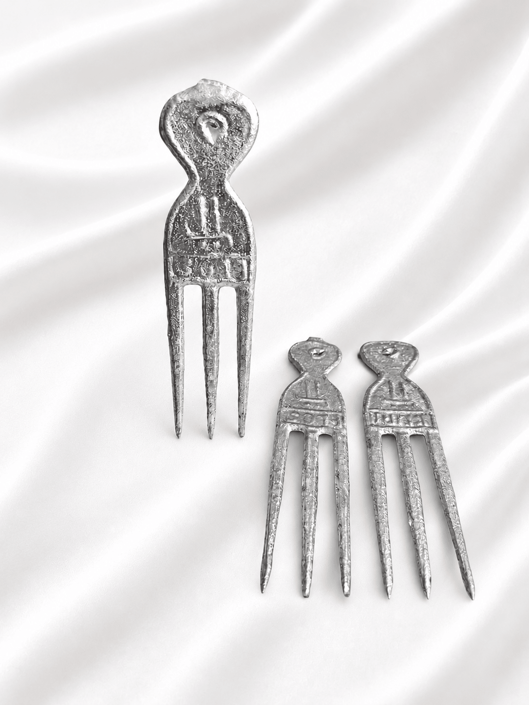 Traditional African Metal Hair Pick Comb – Silver 3-Prong Afro Hair Styling & Cultural Hair Accessory - Hair Accessory - Cherubim Aura