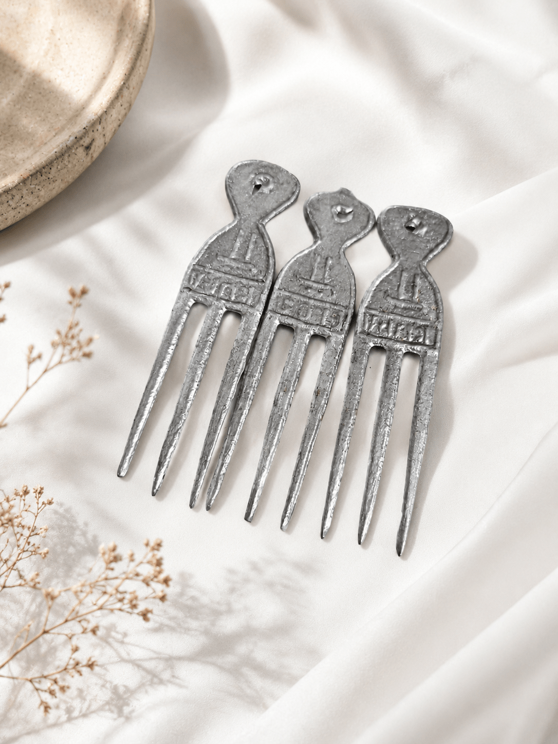 Traditional African Metal Hair Pick Comb – Silver 3-Prong Afro Hair Styling & Cultural Hair Accessory - Hair Accessory - Cherubim Aura
