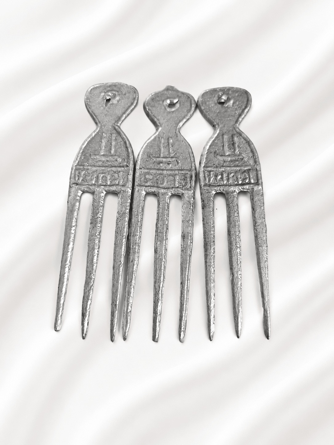 Traditional African Metal Hair Pick Comb – Silver 3-Prong Afro Hair Styling & Cultural Hair Accessory - Hair Accessory - Cherubim Aura