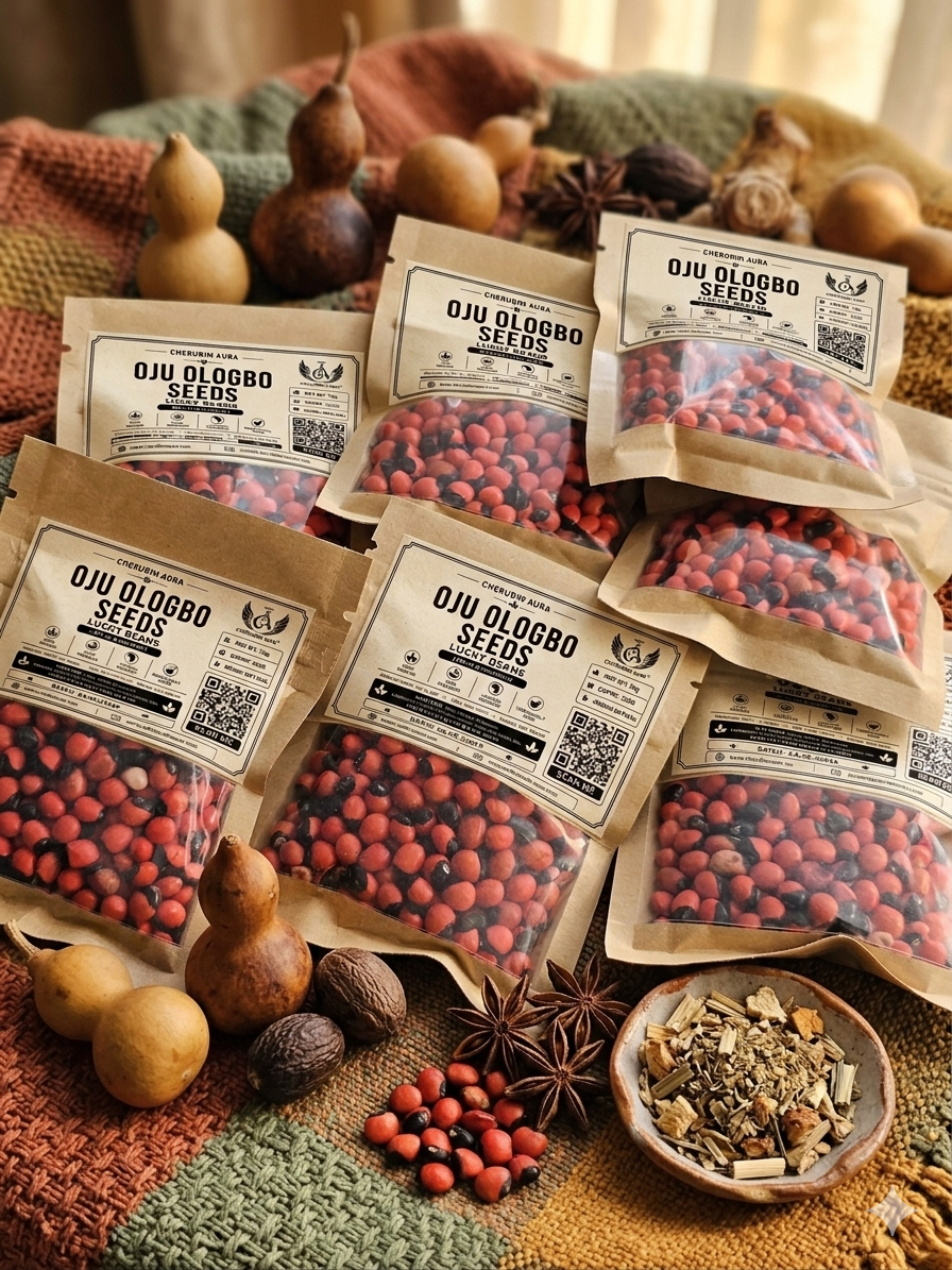 Oju Ologbo Seeds (Lucky Beans) – Traditional Spiritual Botanical for Protection & Good Fortune | Cherubim Aura