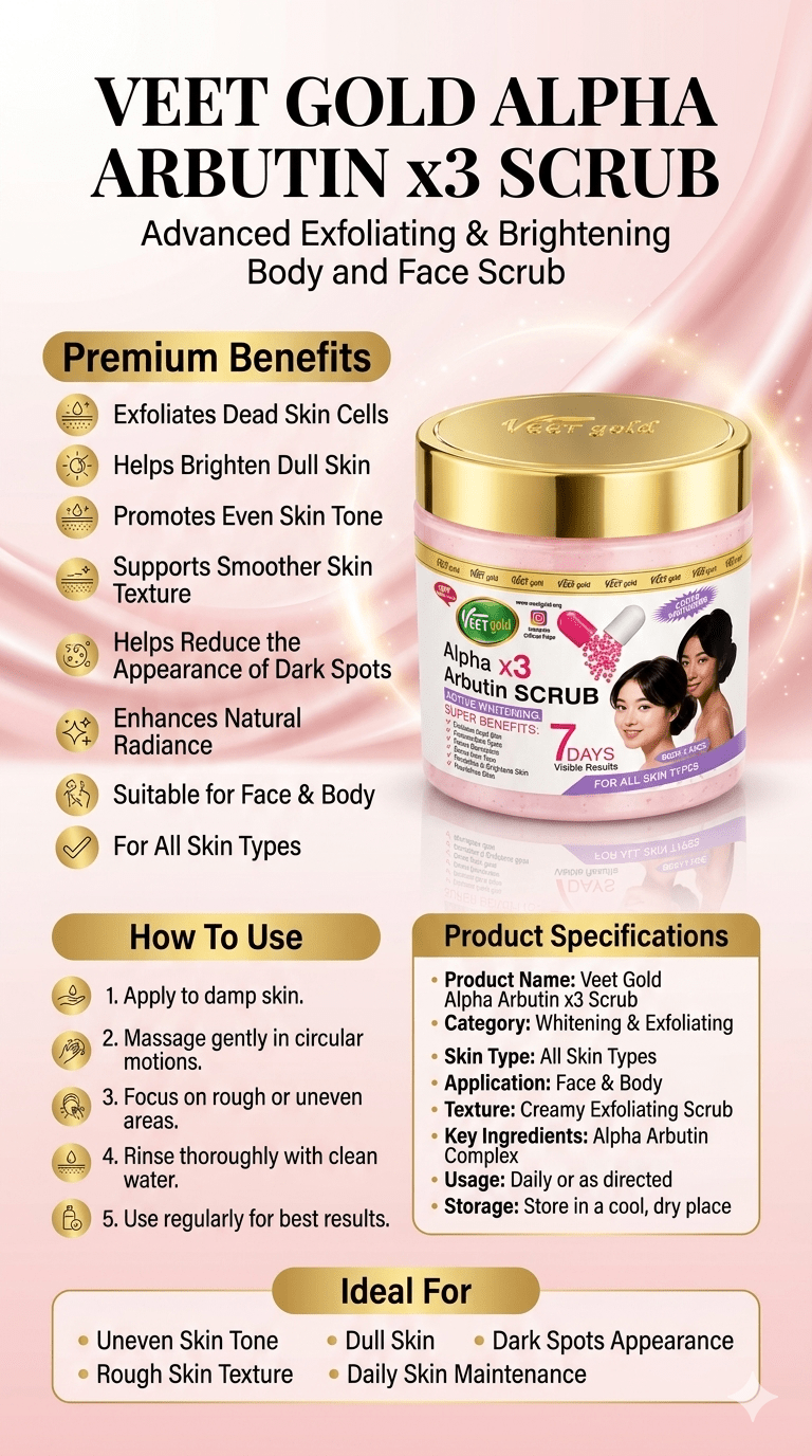 VEET Gold Alpha Arbutin Complete Treatment Bundle | Alpha x3 Body Scrub 500g + Alpha 50% Arbutin Body Oil 500ml - Skincare - Cherubim Aura