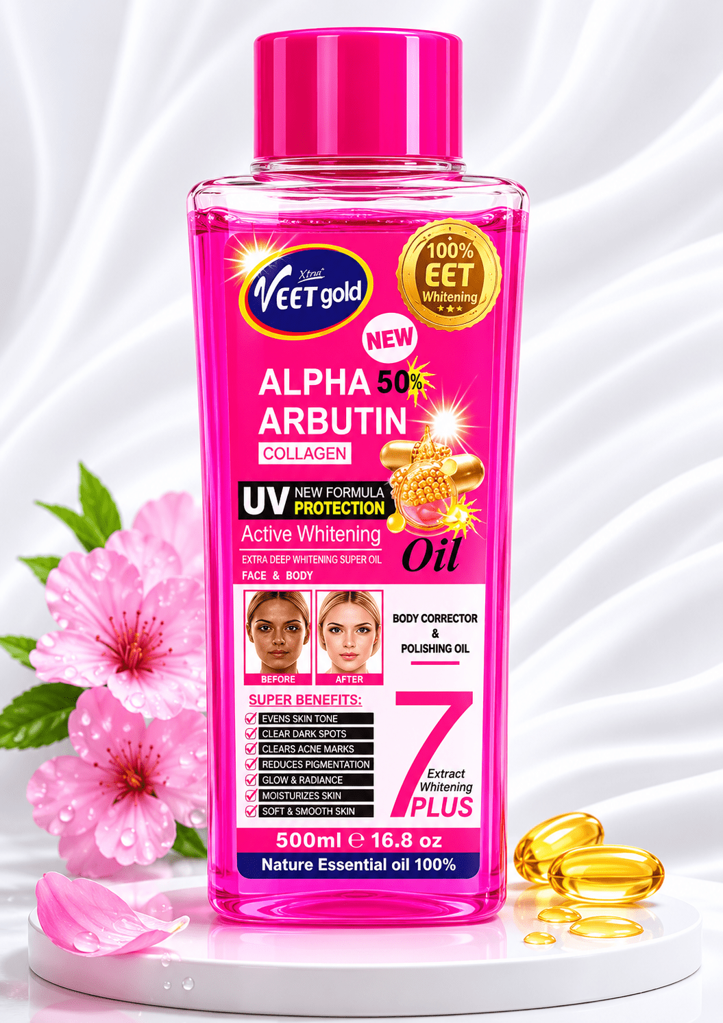 VEET Gold Alpha Arbutin Complete Treatment Bundle | Alpha x3 Body Scrub 500g + Alpha 50% Arbutin Body Oil 500ml - Skincare - Cherubim Aura