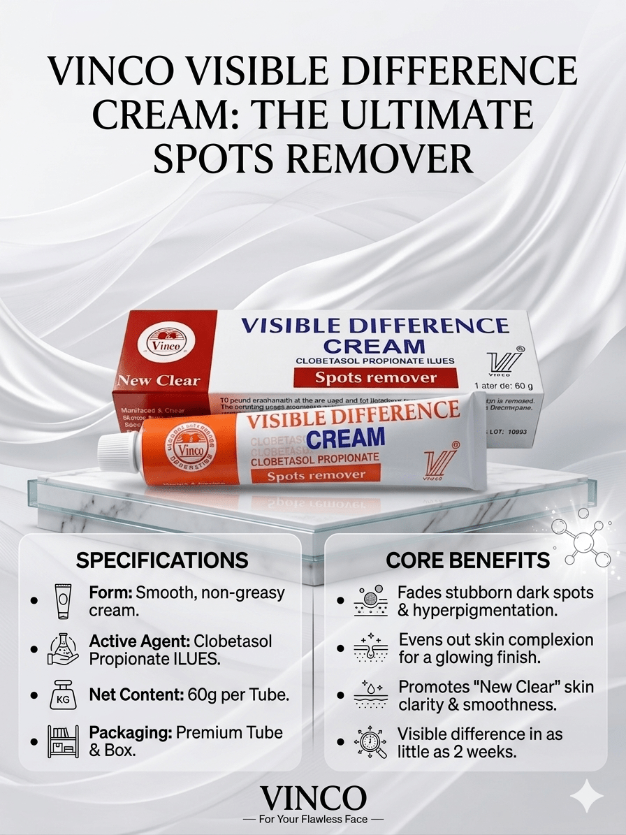 Vinco Visible Difference Cream 30g – Clobetasol Propionate 0.05% Medicated Topical Skin Cream - Skincare - Cherubim Aura