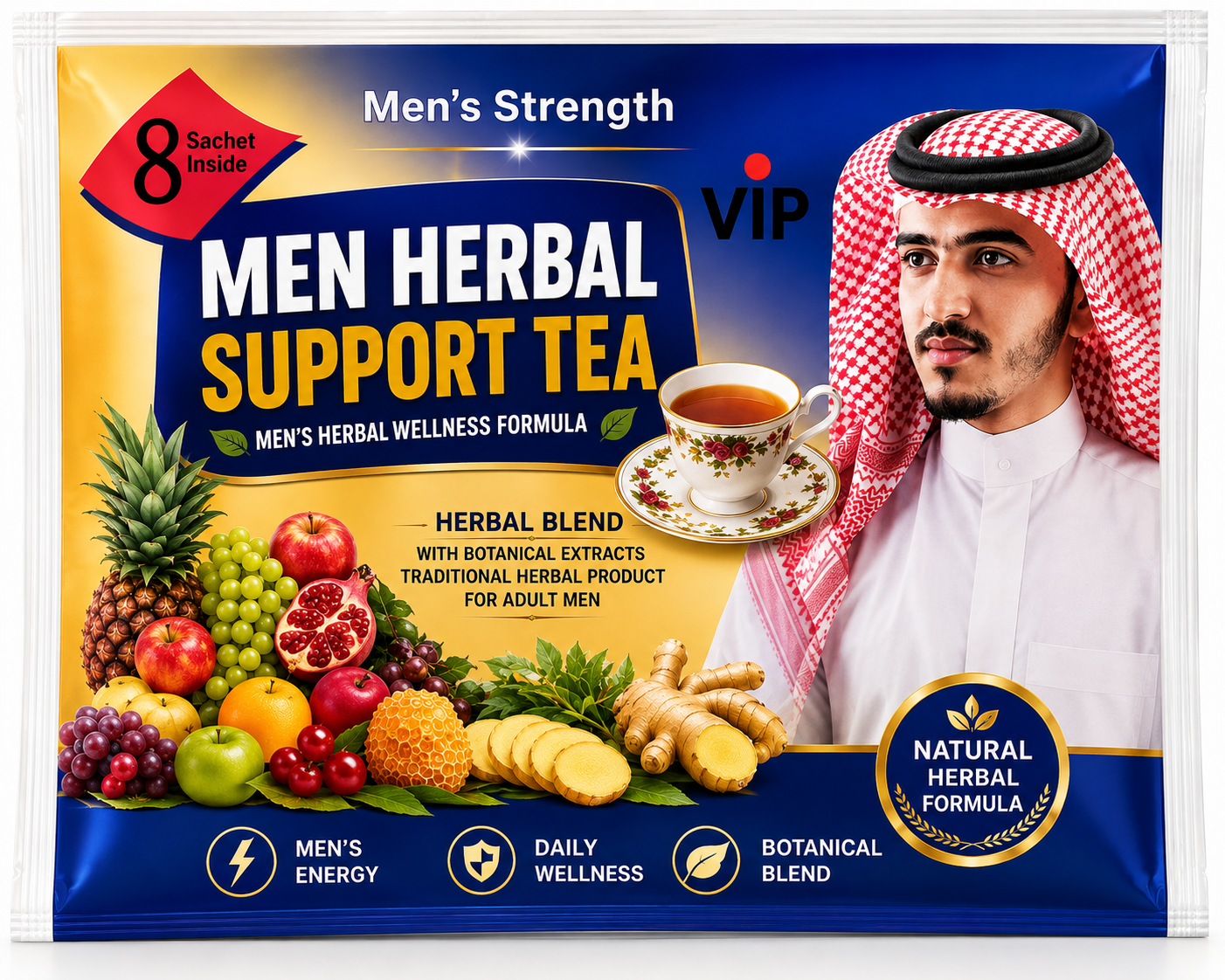 VIP Men's Strength Herbal Sachets – Men's Botanical Herbal Supplement – 8 Sachets