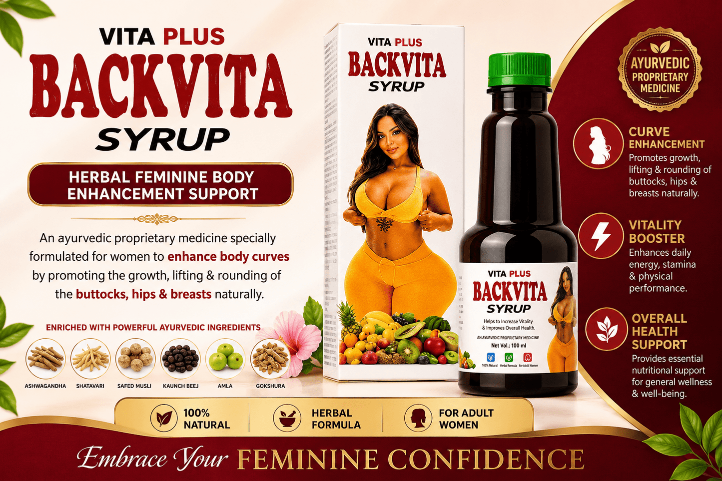 Vita Plus Backvita Syrup 100ml – Herbal Feminine Body & Curve Enhancement Support - Herbal Wellness - Cherubim Aura