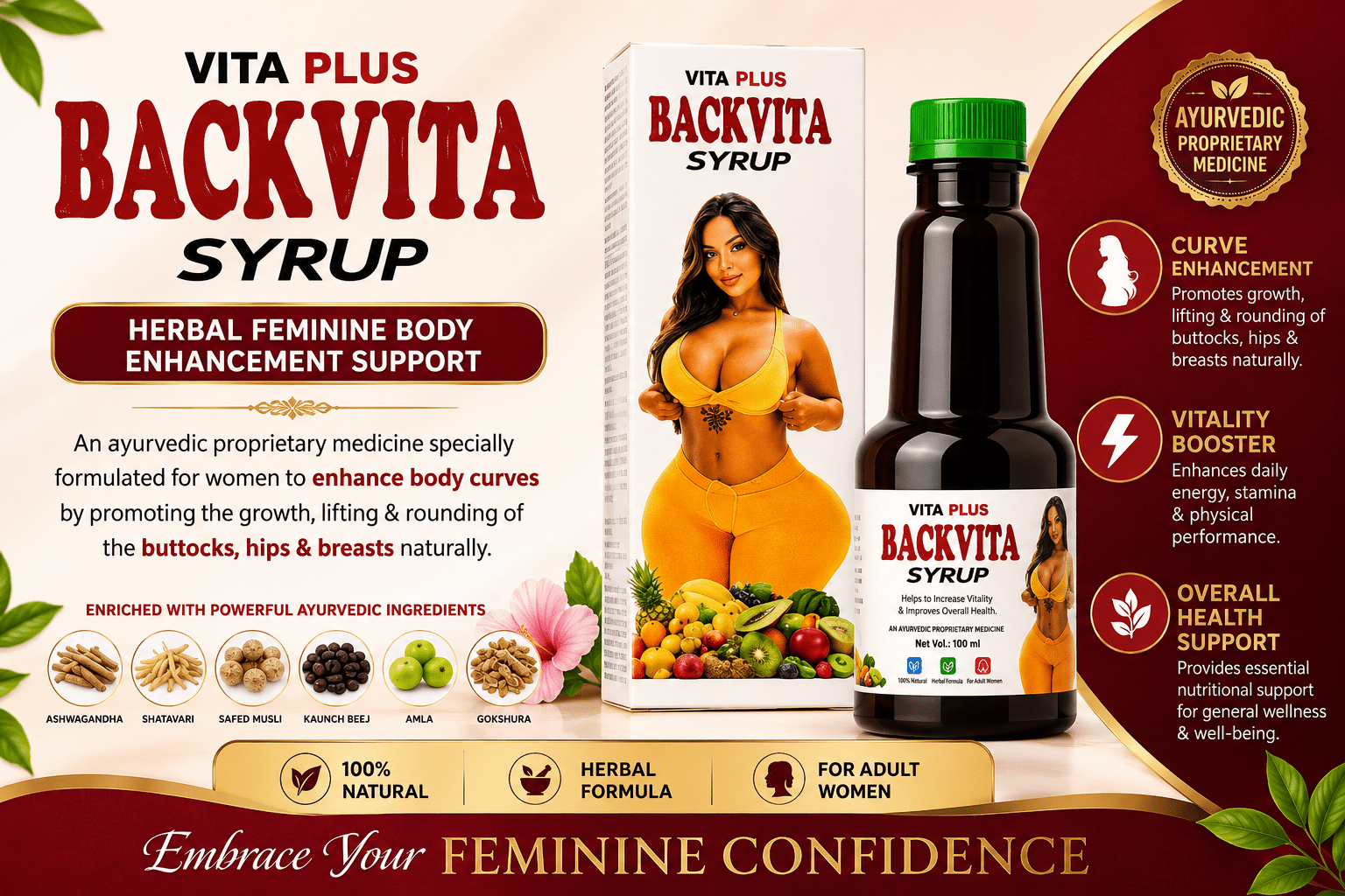 Vita Plus Backvita Syrup 100ml – Herbal Feminine Body & Curve Enhancement Support - Herbal Wellness - Cherubim Aura