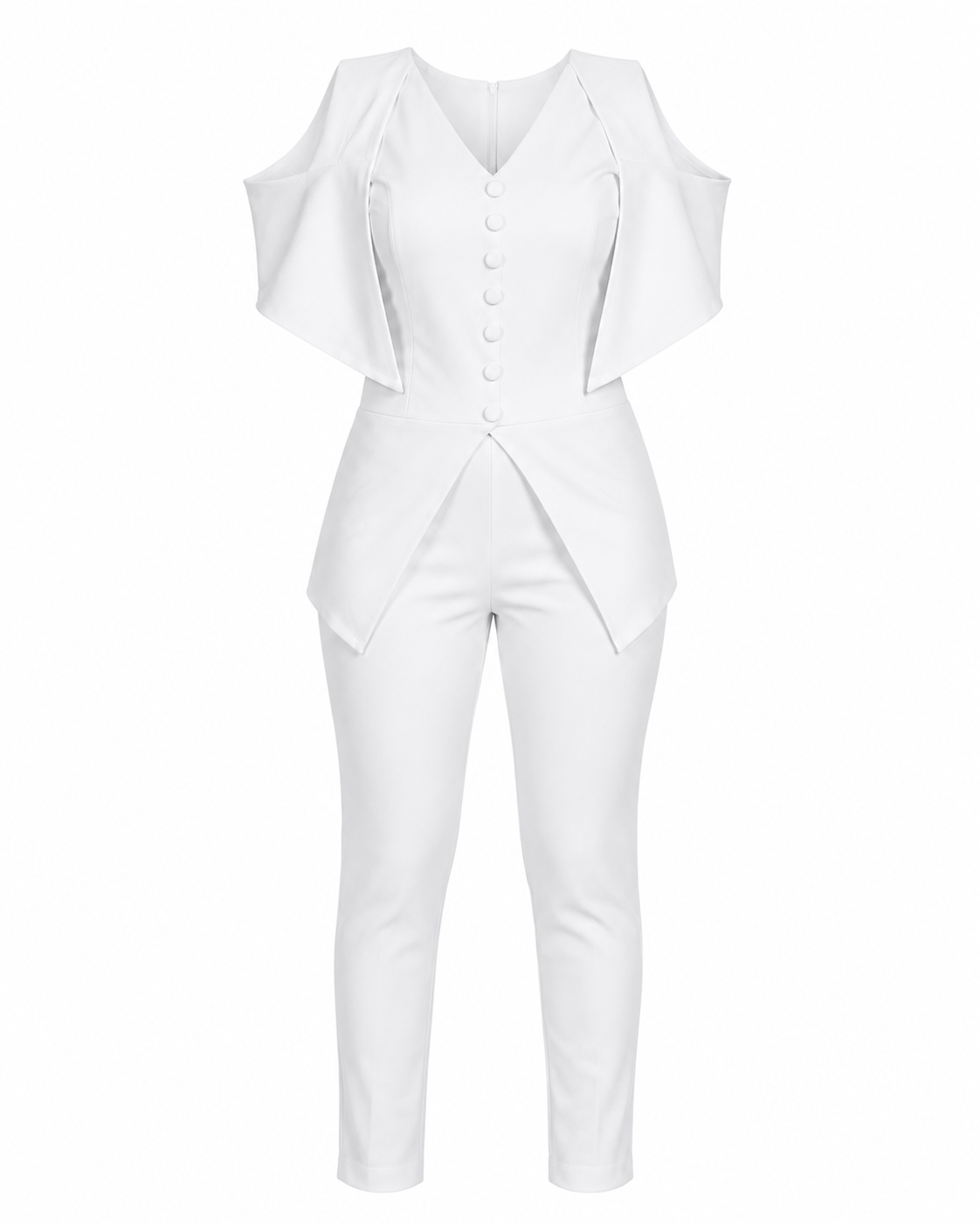 Women's Cold Shoulder Button Detail Top & Slim Fit Trouser Set – Elegant Two Piece Outfit (Yellow, White & Red)