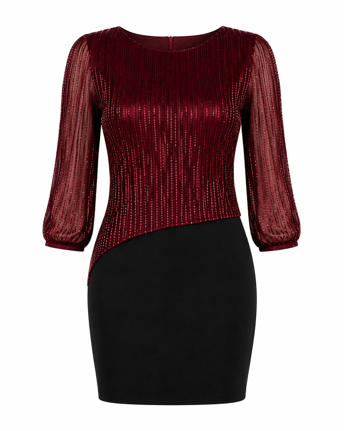 Women's Metallic Stripe Mesh Sleeve Bodycon Mini Dress – Elegant Party Dress