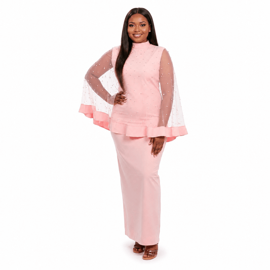 Women’s 2-Piece Elegant Occasion Dress Set – Sleeveless Maxi Dress with Beaded Sheer Cape Overlay - Maxi Dress - Cherubim Aura