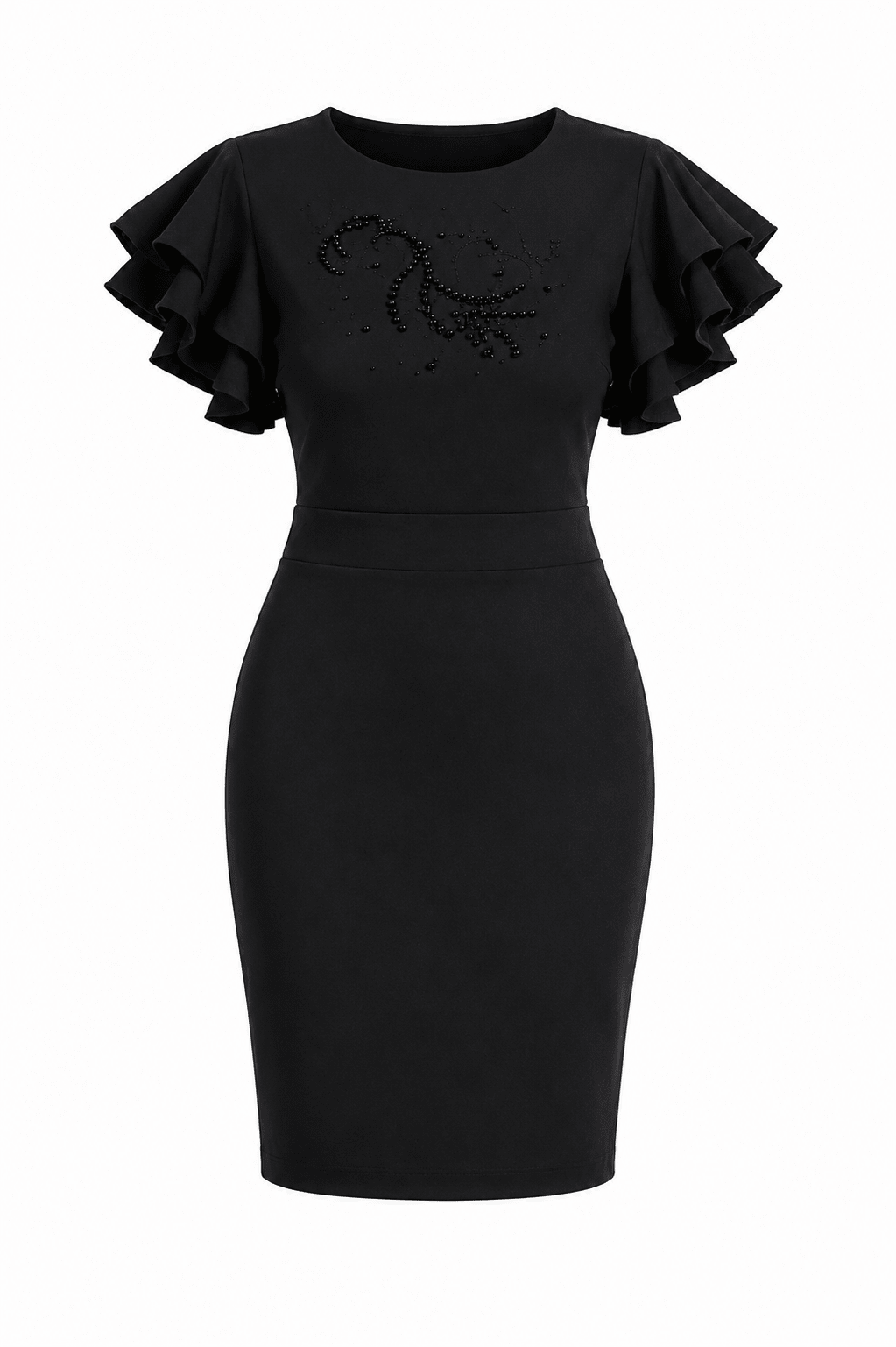 Women’s Black Ruffle Sleeve Bodycon Midi Dress | Elegant Occasion Wear - Midi Dresses - Cherubim Aura