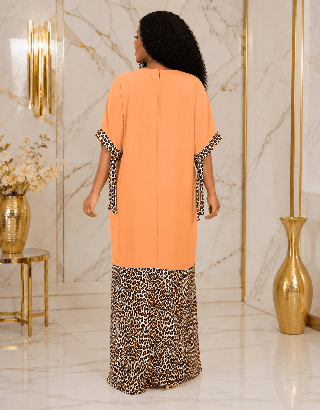 Women's Brown Leopard Print Kaftan Maxi Dress – One Size V-Neck Oversized Dress (UK 12–20) - Maxi Dress - Cherubim Aura