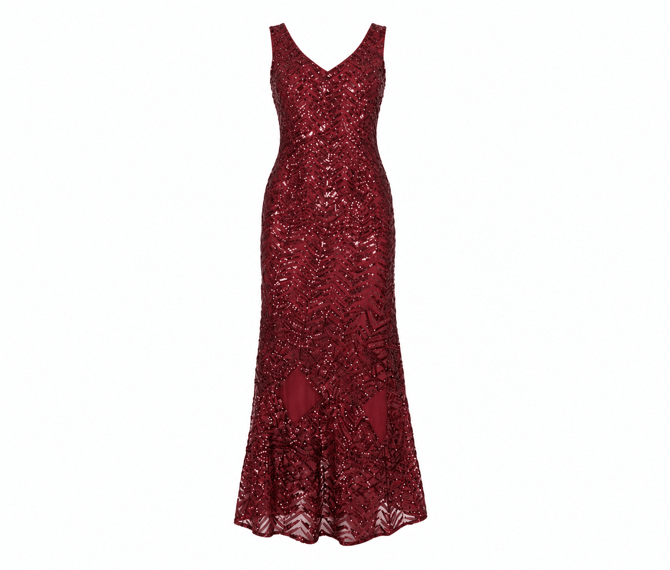 Women's Burgundy Sequin Mermaid Maxi Evening Gown – Elegant Sleeveless Formal Occasion Dress - Maxi Dress - Cherubim Aura
