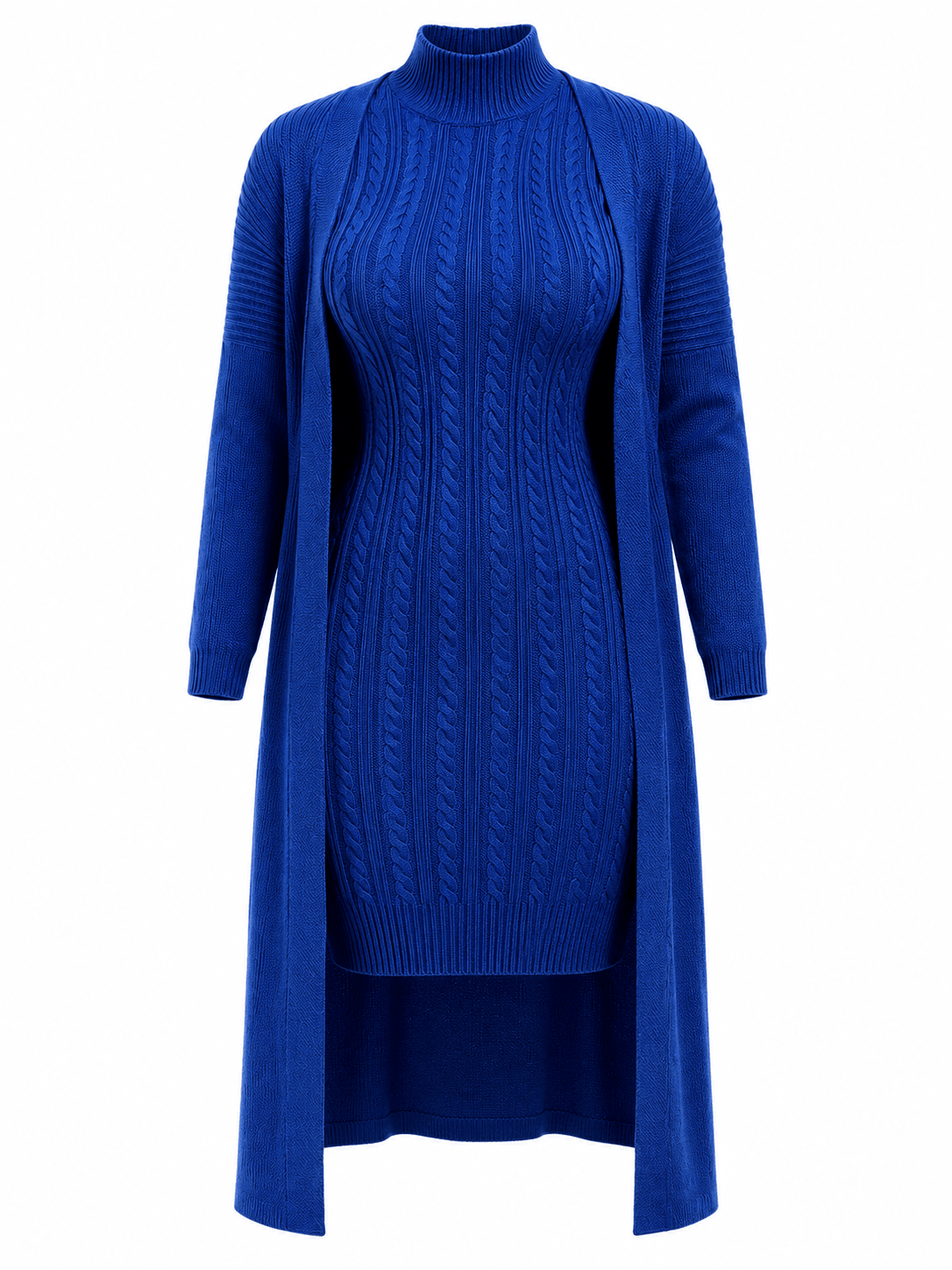 Women's Cable Knit Sweater Dress & Longline Cardigan Set – Cozy 2-Piece Knit Outfit - One Size 10-14 - Mini Dress - Cherubim Aura