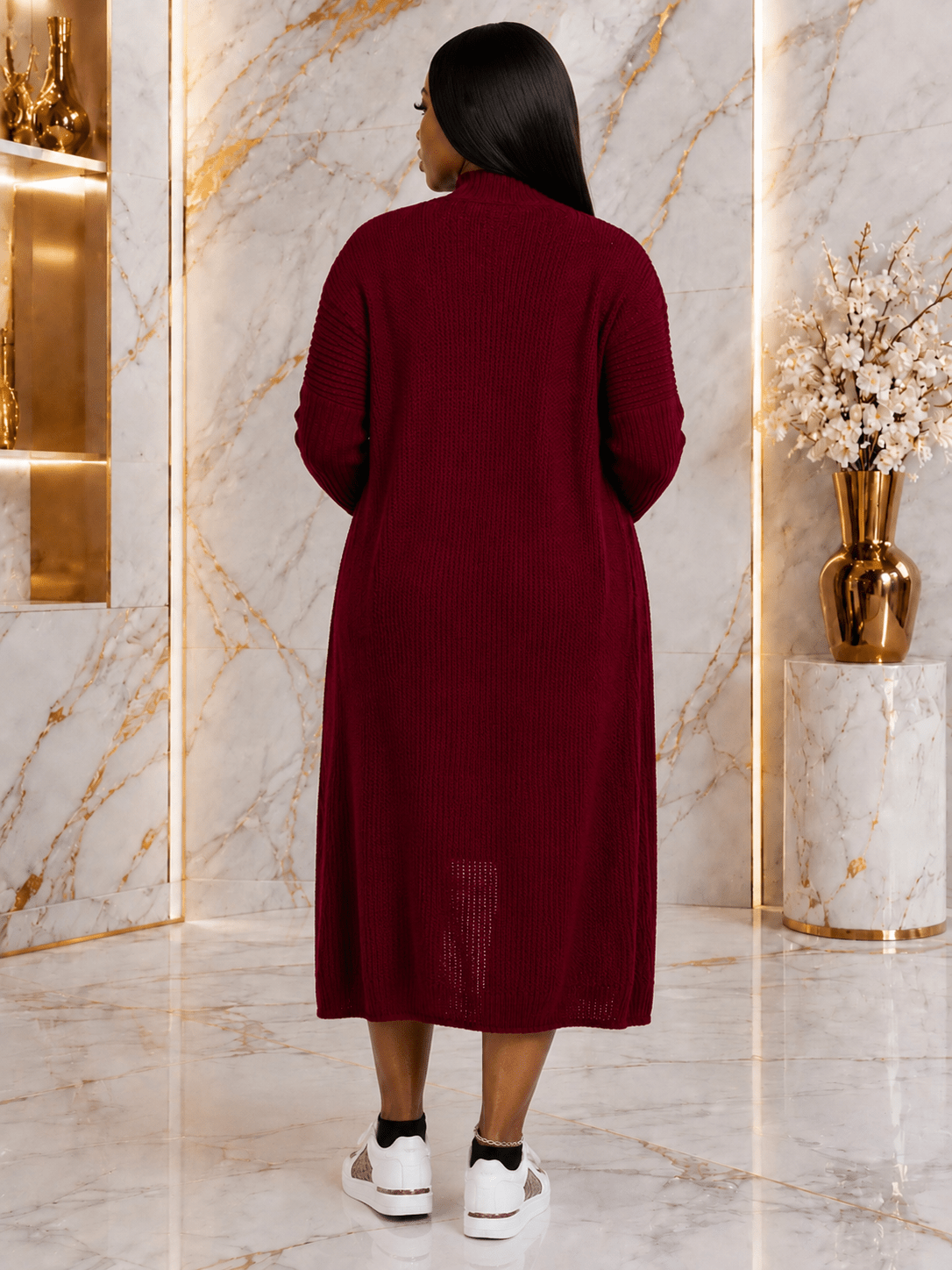 Women's Cable Knit Sweater Dress & Longline Cardigan Set – Cozy 2-Piece Knit Outfit - One Size 10-14 - Mini Dress - Cherubim Aura