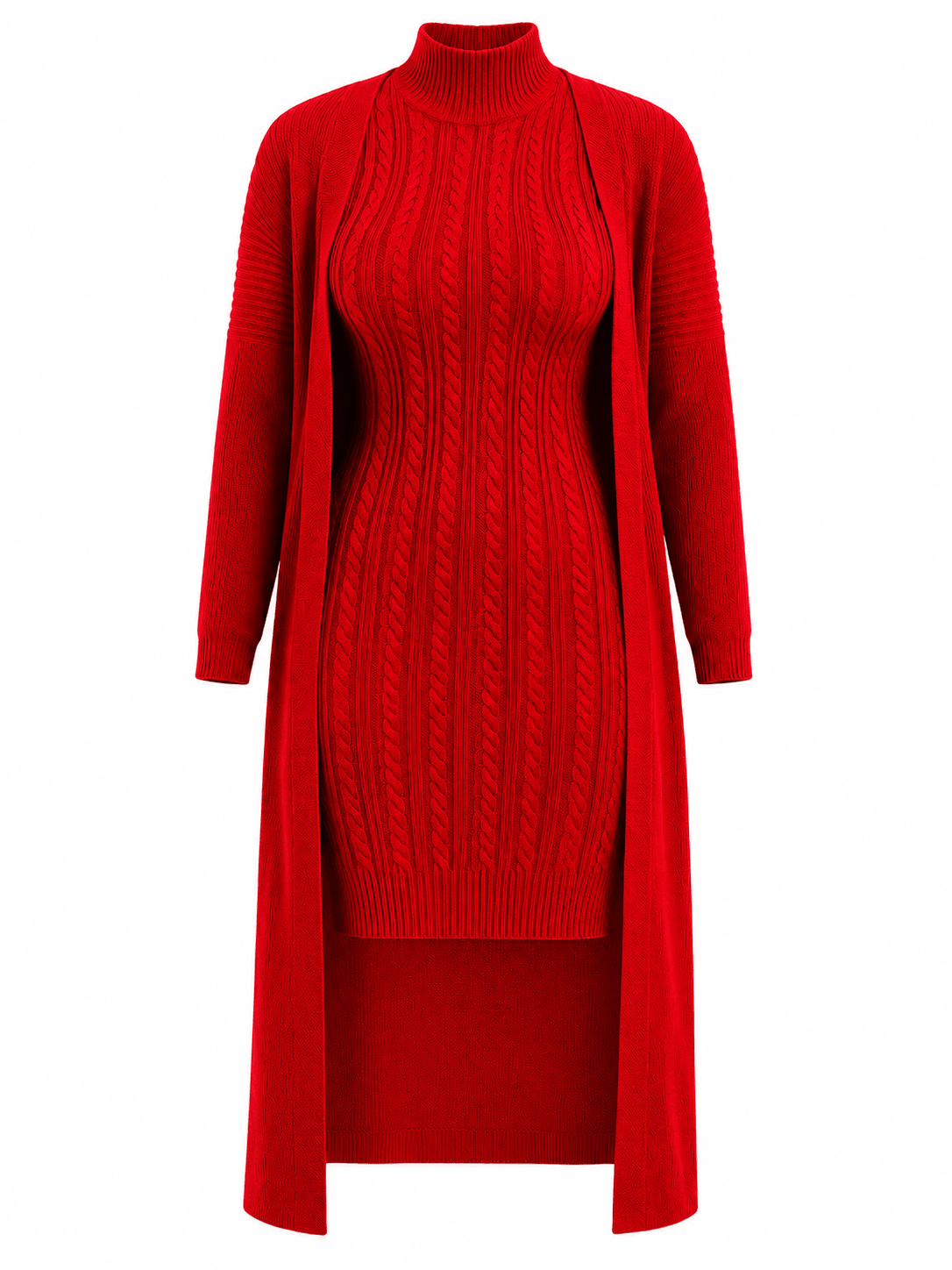 Women's Cable Knit Sweater Dress & Longline Cardigan Set – Cozy 2-Piece Knit Outfit - One Size 10-14 - Mini Dress - Cherubim Aura