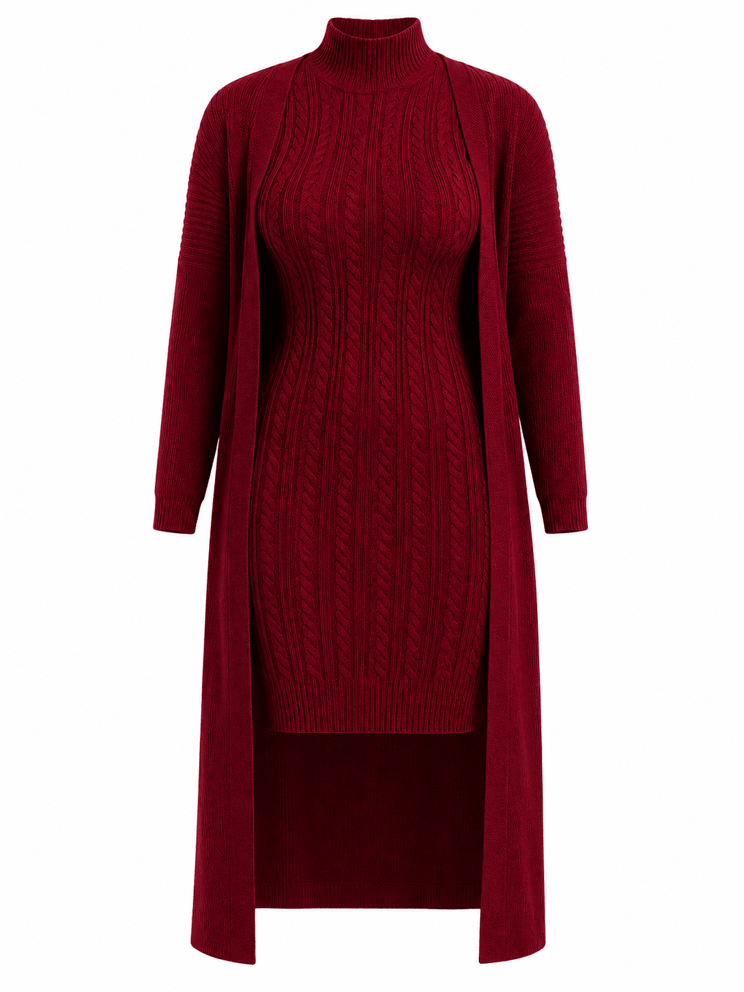 Women's Cable Knit Sweater Dress & Longline Cardigan Set – Cozy 2-Piece Knit Outfit - One Size 10-14 - Mini Dress - Cherubim Aura