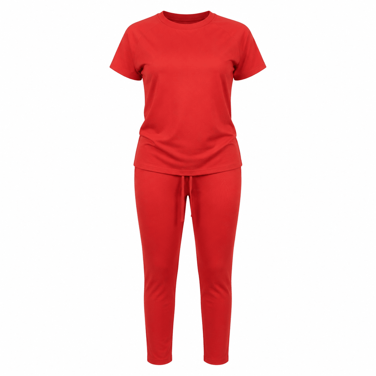 Women's Casual Short Sleeve T-Shirt & Drawstring Pants Two-Piece Lounge Set – Relaxed Co-Ord Outfit (Rust, Beige & Red) - Set - Cherubim Aura