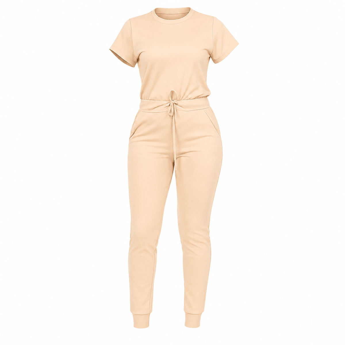 Women's Casual Short Sleeve T-Shirt & Drawstring Pants Two-Piece Lounge Set – Relaxed Co-Ord Outfit (Rust, Beige & Red) - Set - Cherubim Aura
