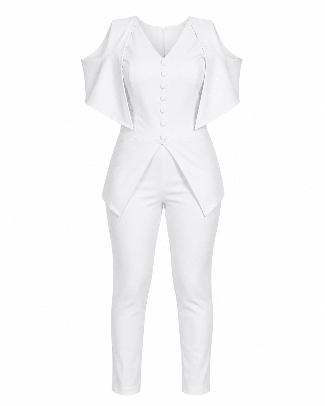 Women's Cold Shoulder Button Detail Top & Slim Fit Trouser Set – Elegant Two Piece Outfit (Yellow, White & Red) - Matching Set - Cherubim Aura