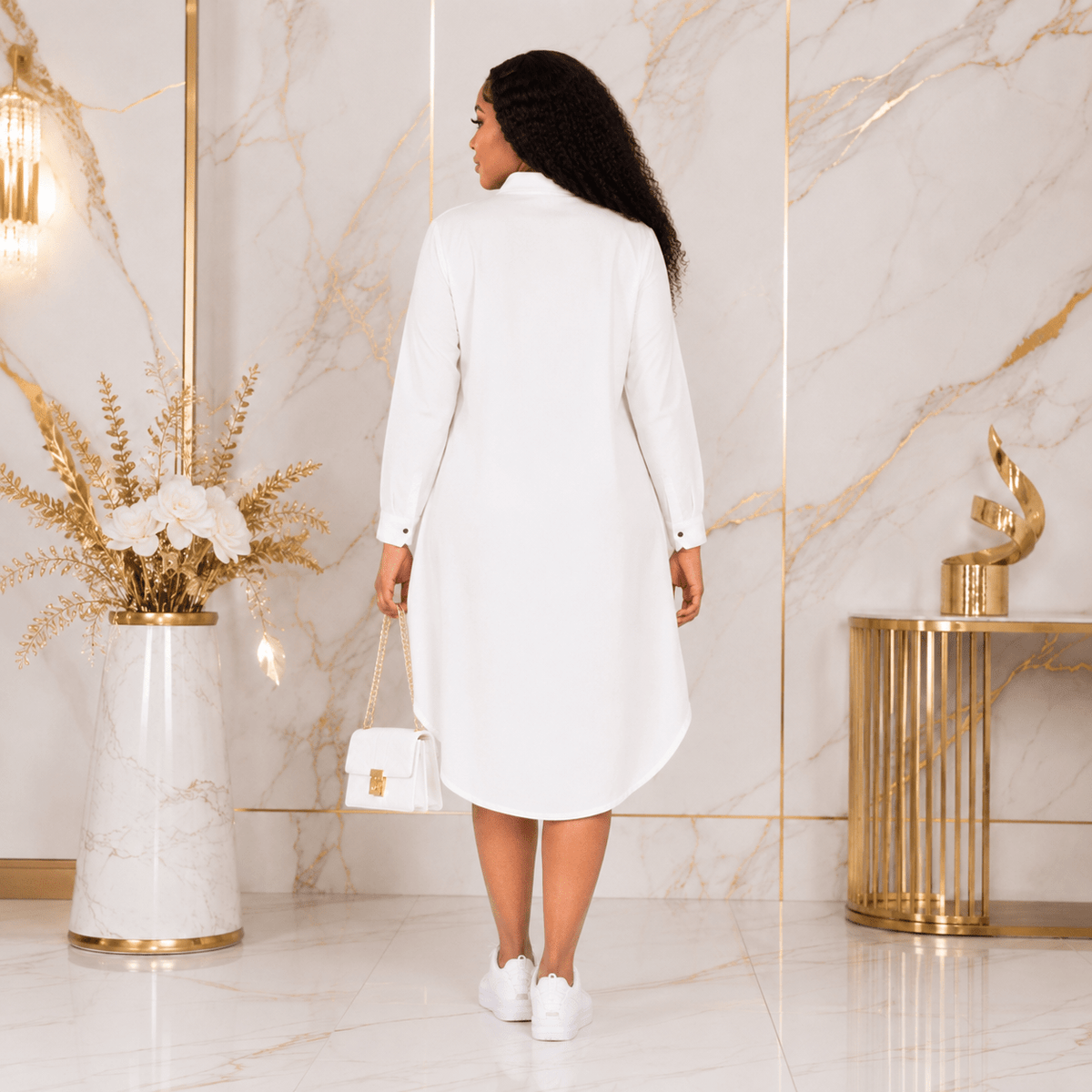 Women's Color Block Shirt Midi Dress with Pockets | Long Sleeve Button-Down | One Size UK 10–14 - Midi Dresses - Cherubim Aura