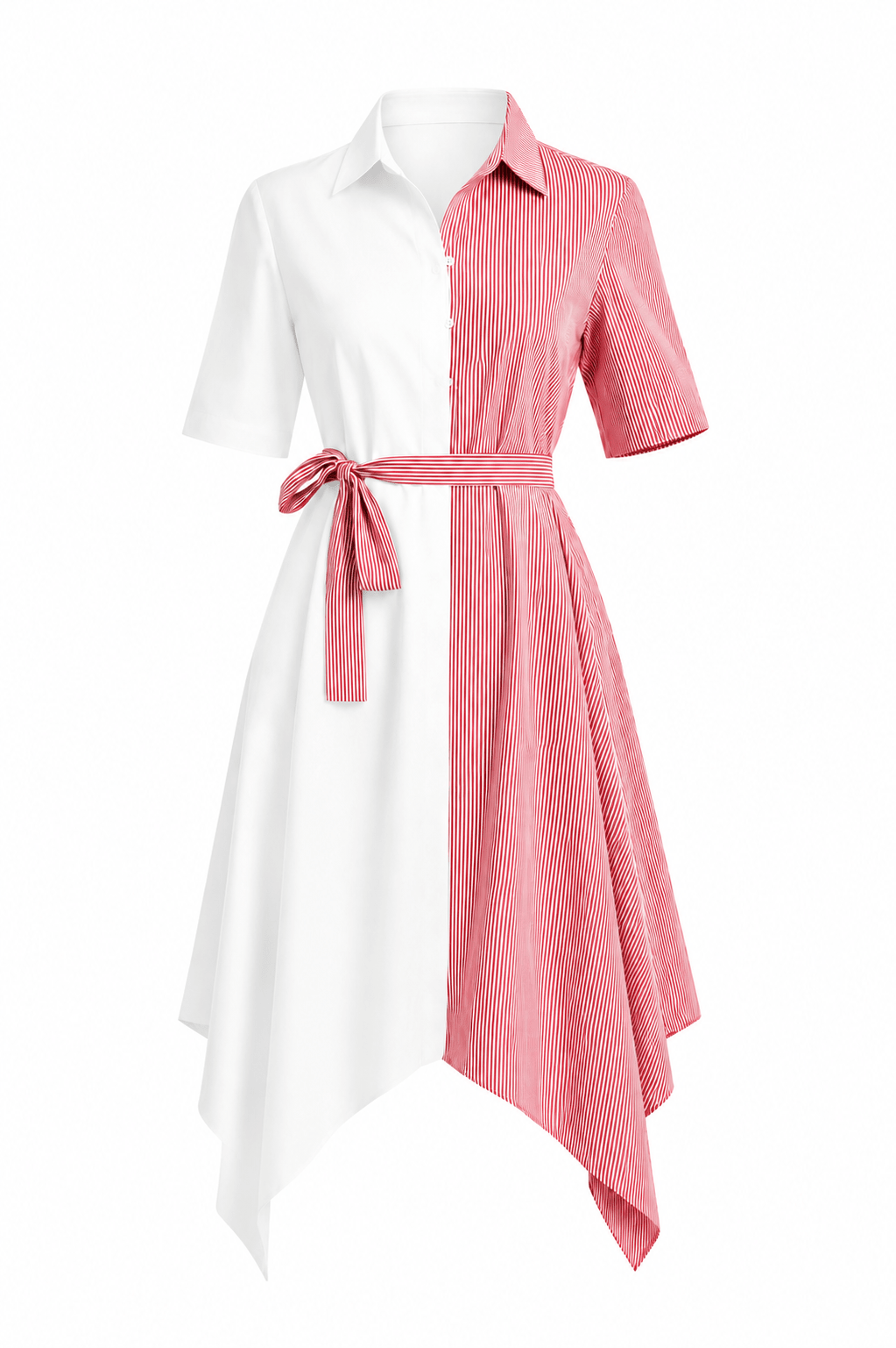 Women's Color Block Striped Shirt Dress – Asymmetrical Hem Belted Midi Dress - Mini Dress - Cherubim Aura