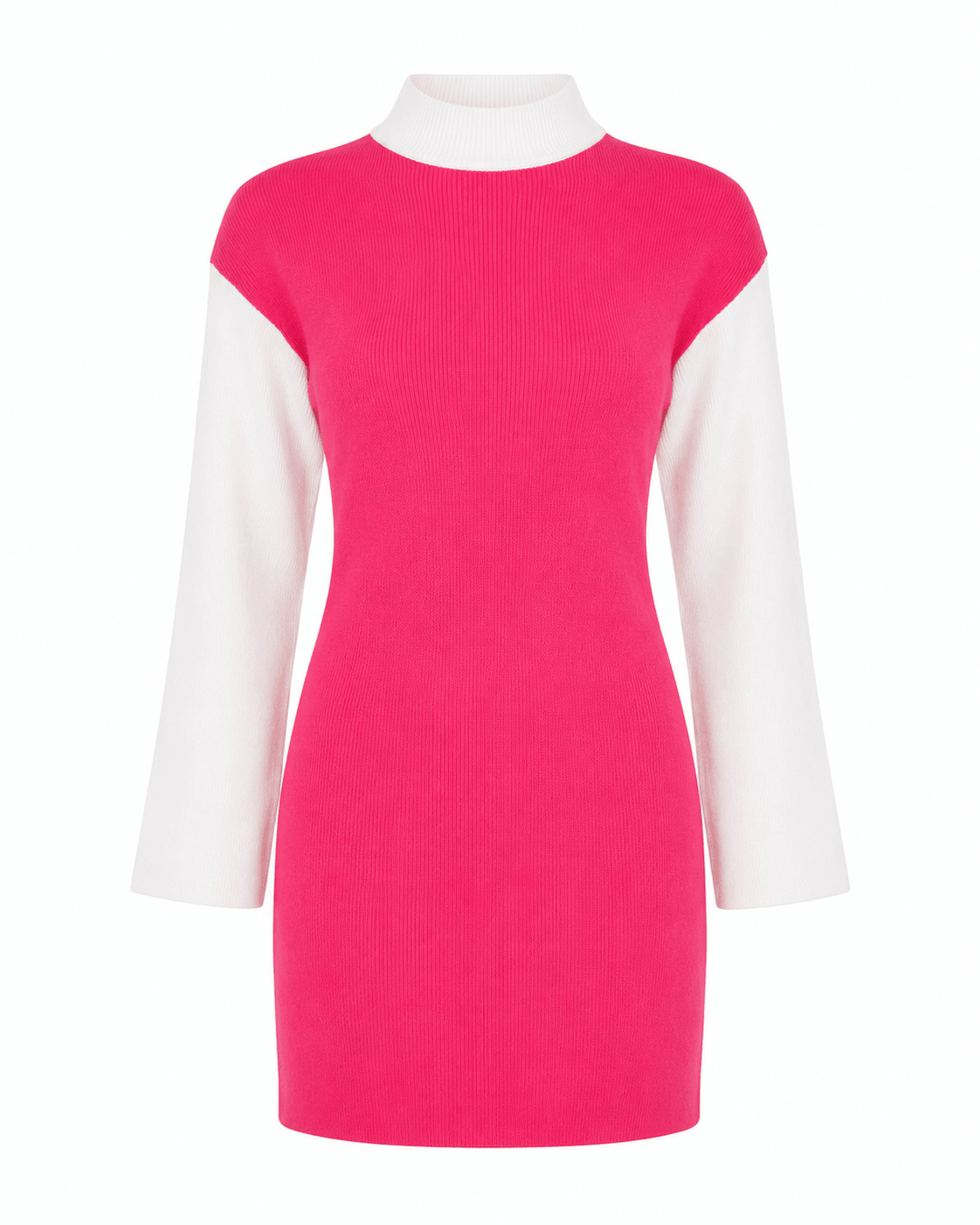 Women's Colour Block Ribbed Knit Mini Sweater Dress | High Neck Long Sleeve Bodycon Dress | One Size 8 - 12 - Mini Dress - Cherubim Aura