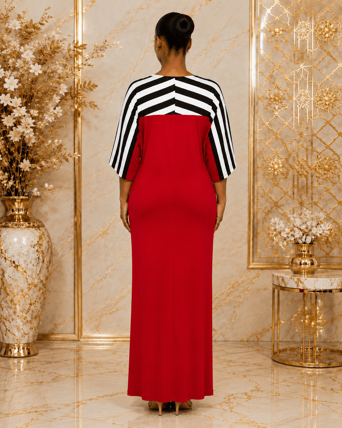 Women's Contrast Stripe Maxi Dress – Relaxed Fit V-Neck 3/4 Sleeve Long Maxi Dress (Size 10 - 20) - Maxi Dress - Cherubim Aura