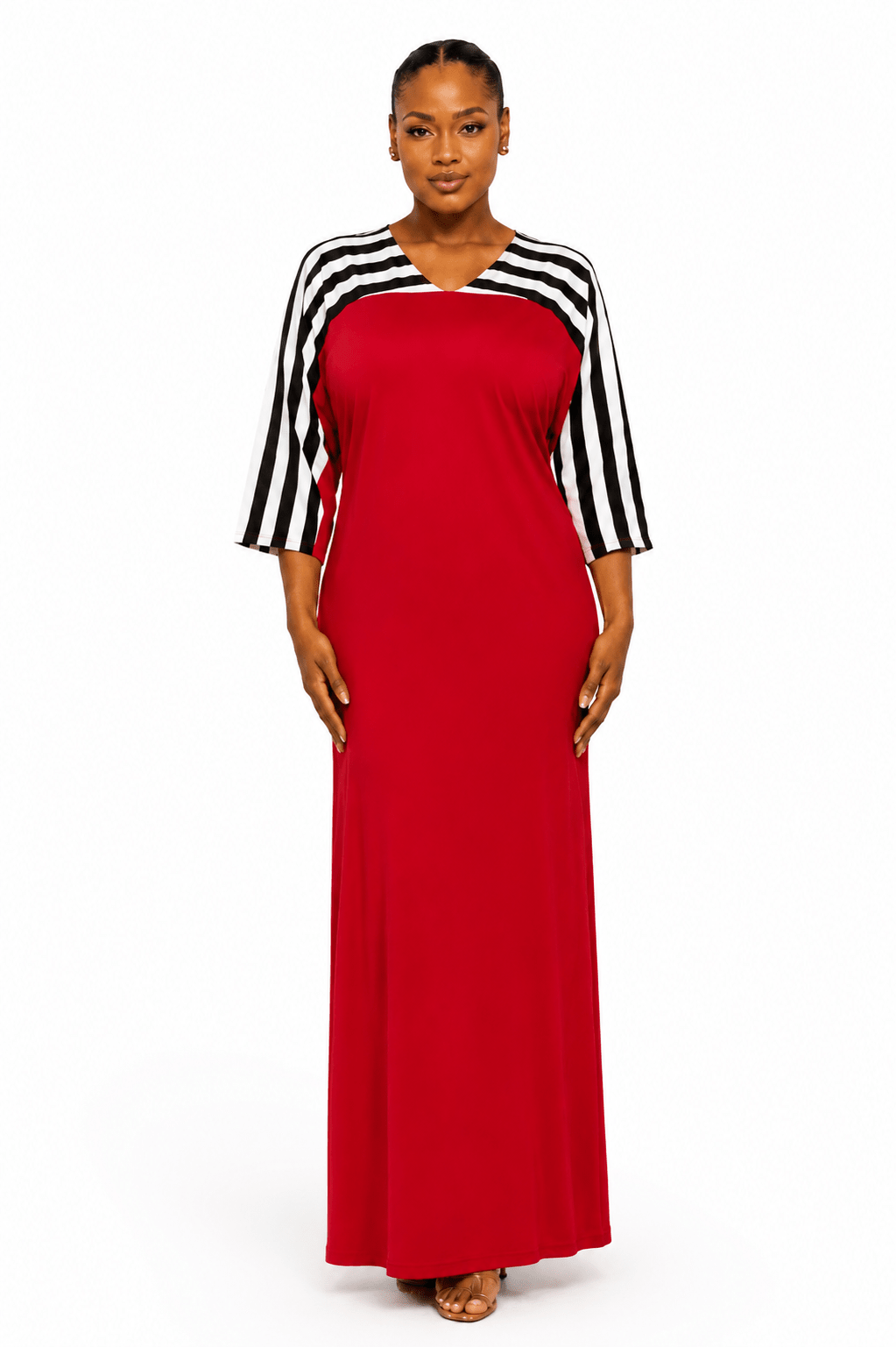 Women's Contrast Stripe Maxi Dress – Relaxed Fit V-Neck 3/4 Sleeve Long Maxi Dress (Size 10 - 20) - Maxi Dress - Cherubim Aura